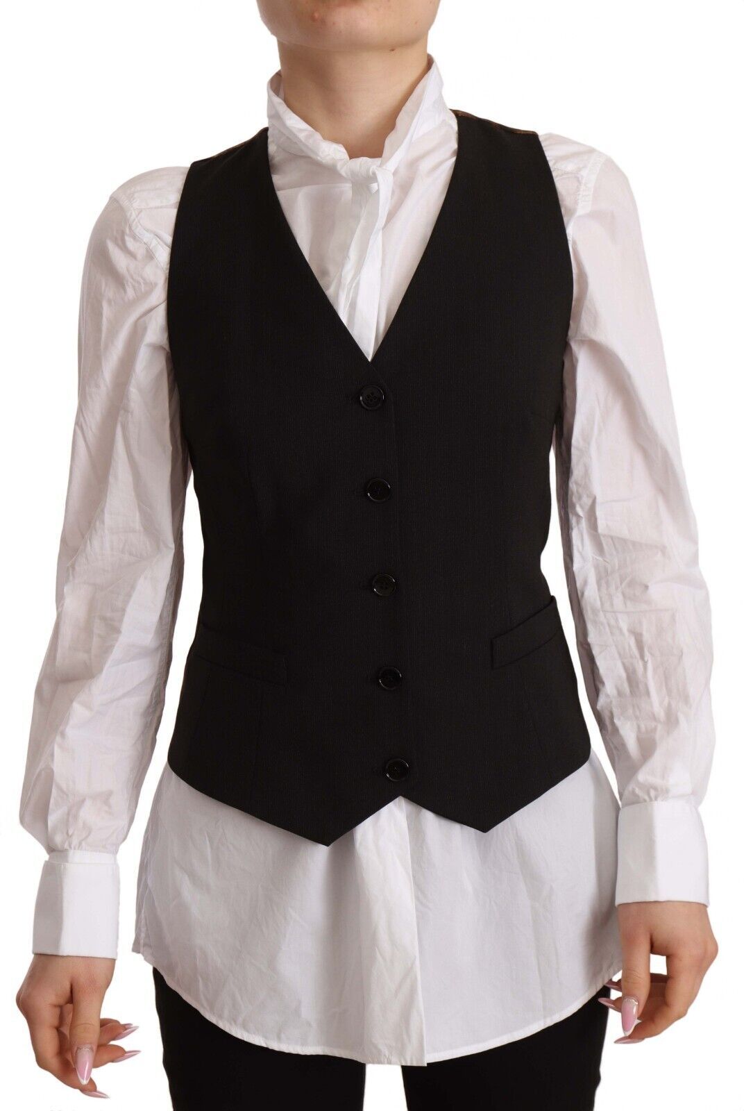 Elegant Black Buttoned Vest Top - ventzia