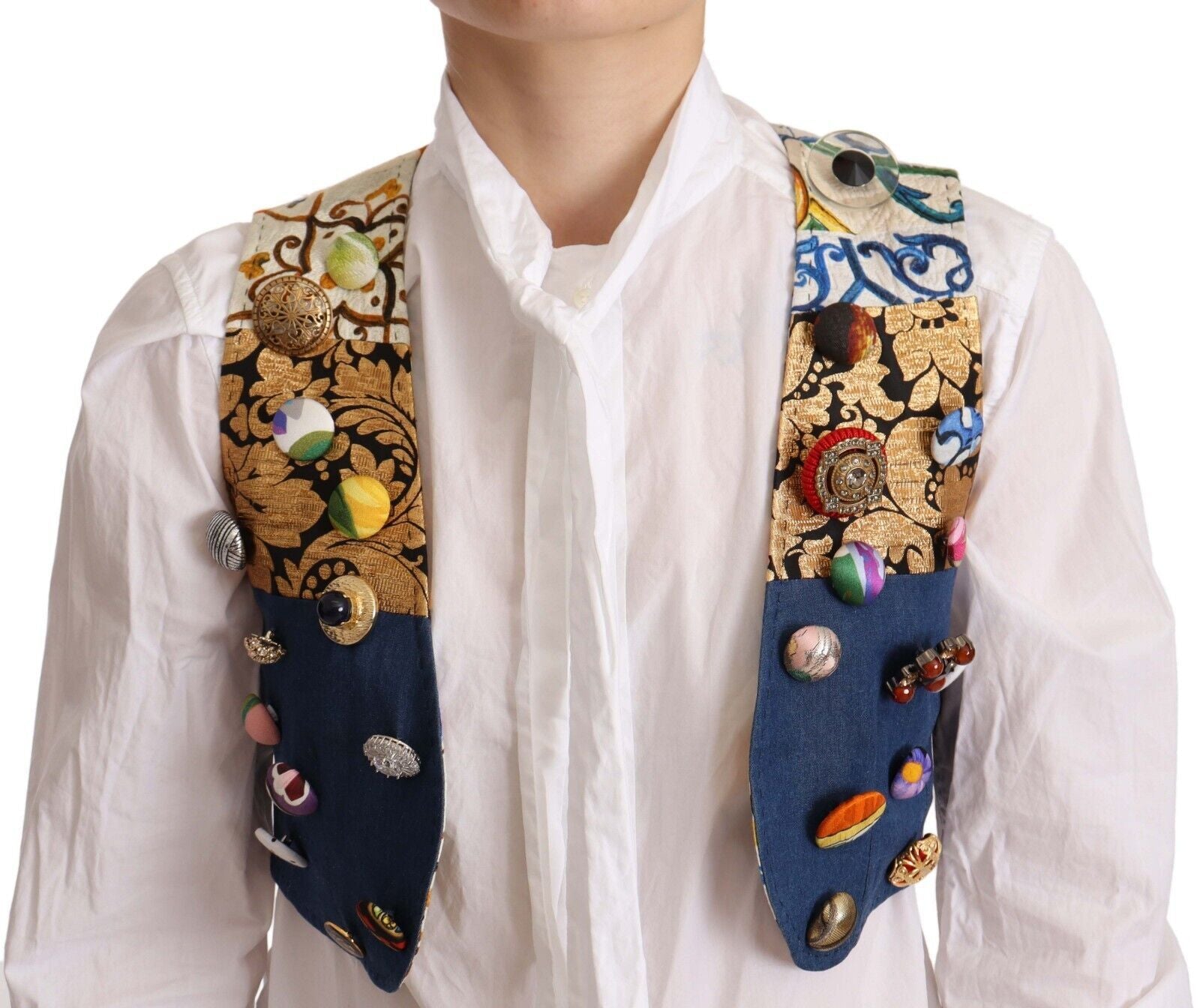 Multicolor Cropped Vest Top with Button Accents - ventzia