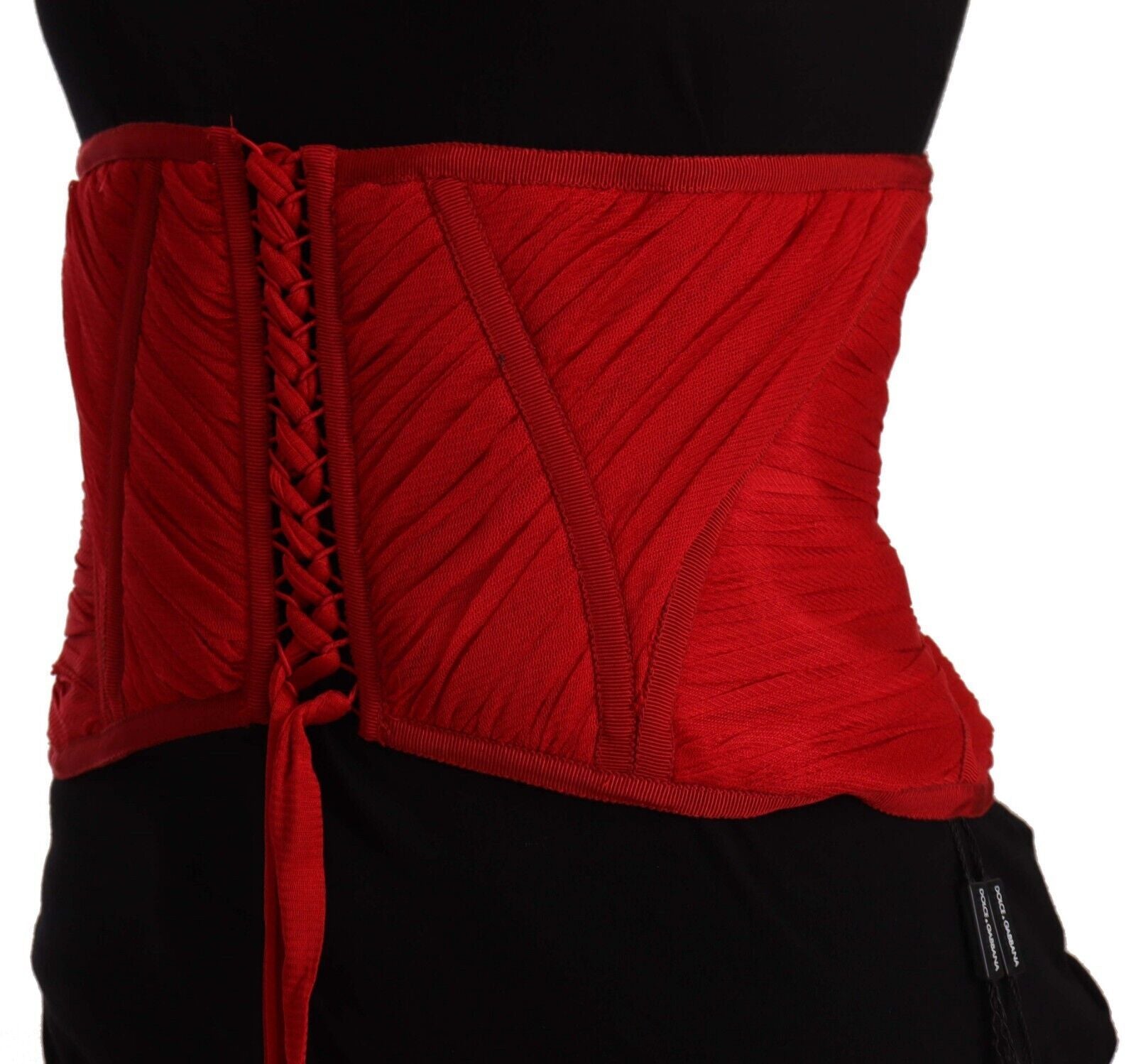 Red Corset Belt Stretch Waist Strap Silk Top - ventzia
