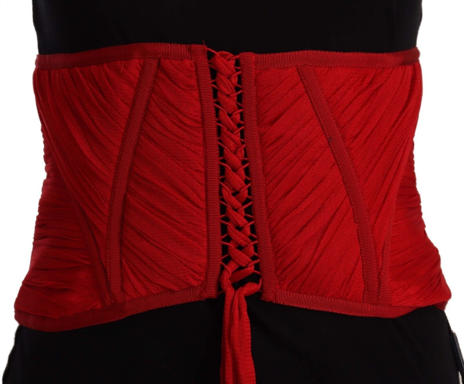 Red Corset Belt Stretch Waist Strap Silk Top - ventzia