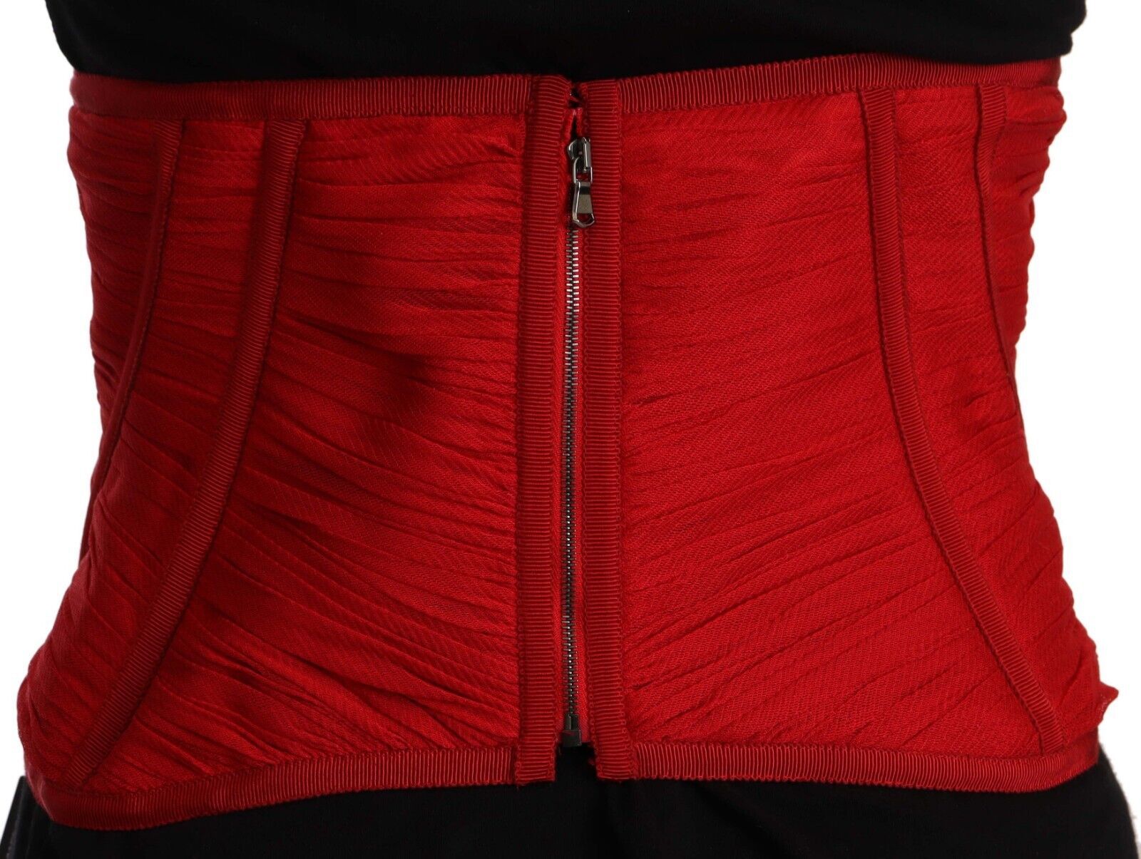 Red Corset Belt Stretch Waist Strap Silk Top - ventzia