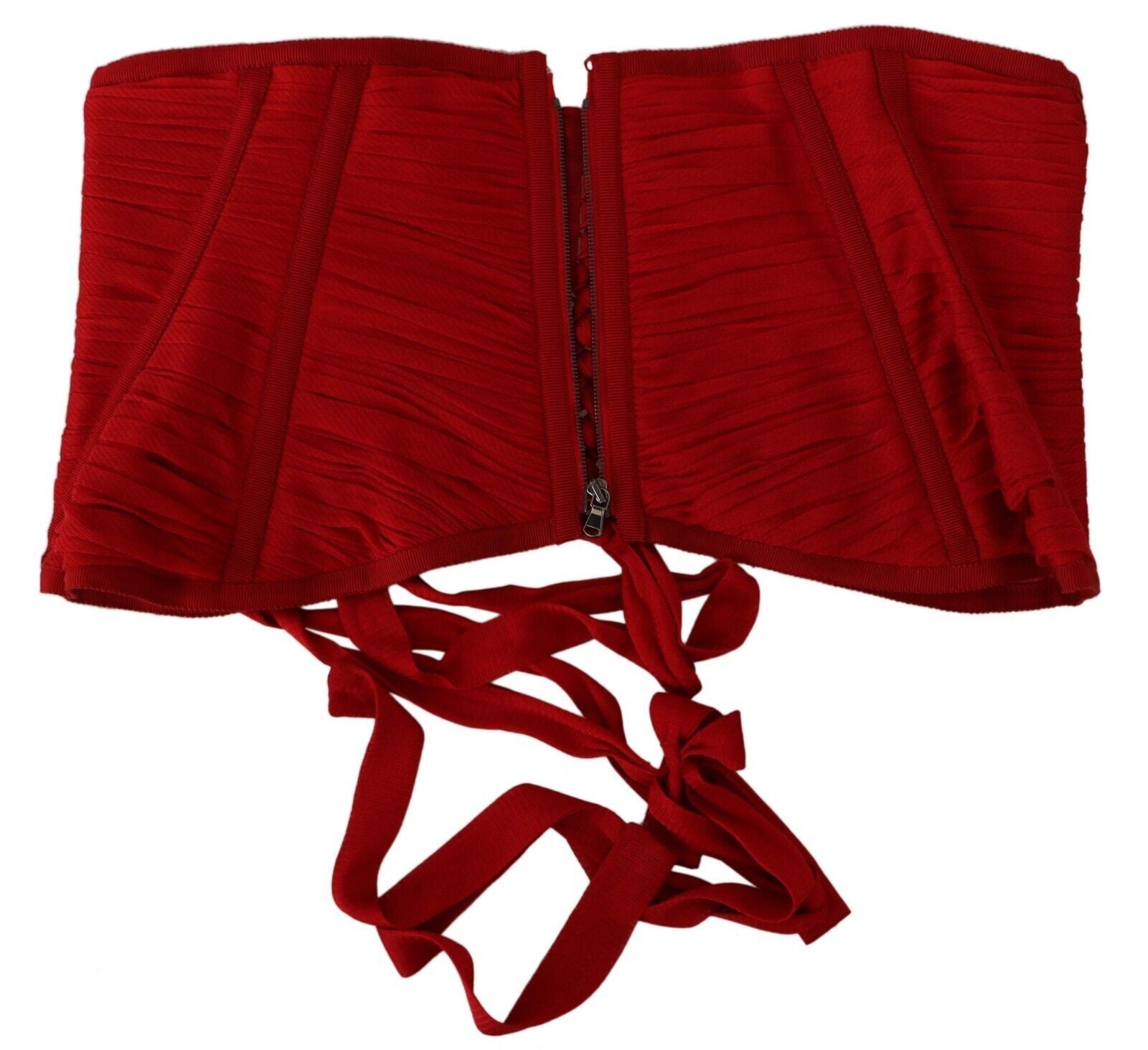 Red Corset Belt Stretch Waist Strap Silk Top - ventzia
