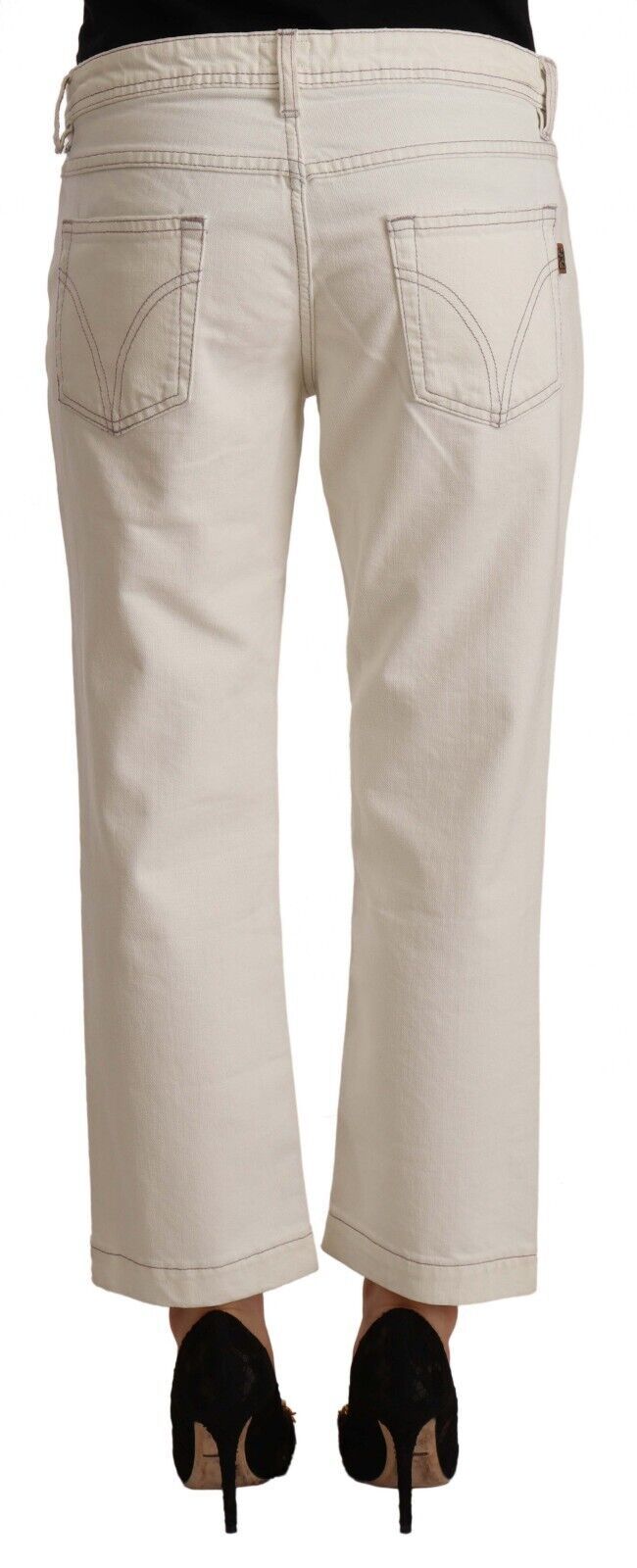 Off White Cotton Flared Cropped Denim Jeans - ventzia