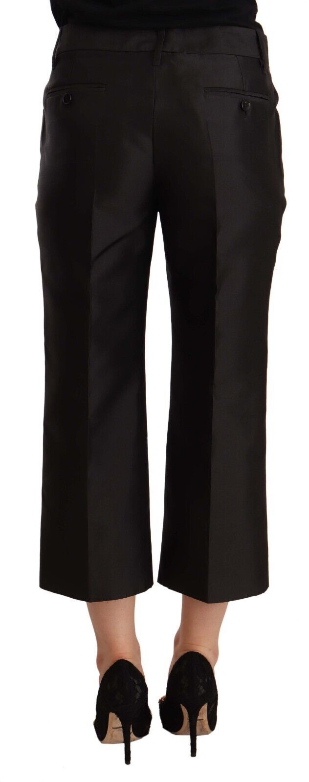 Chic Silk Cropped Trousers in Timeless Black - ventzia