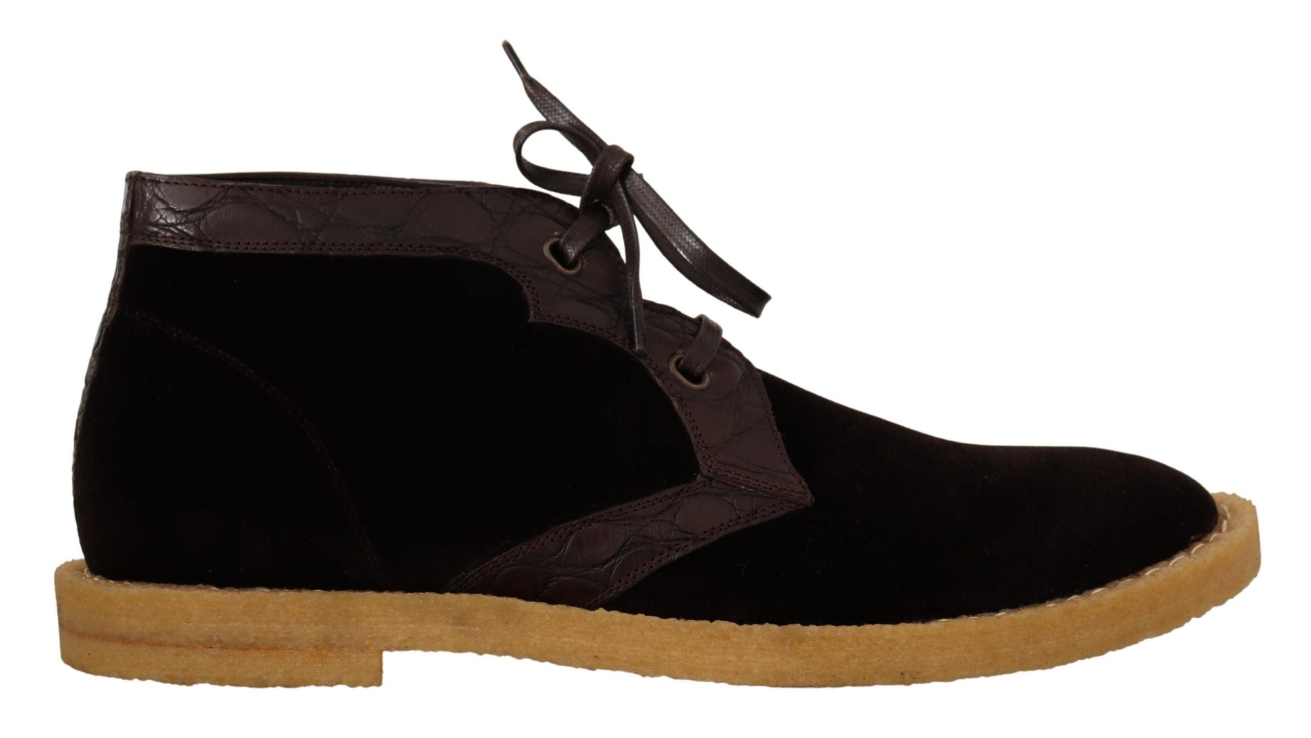 Exotic Caiman Leather Ankle Boots in Brown - ventzia