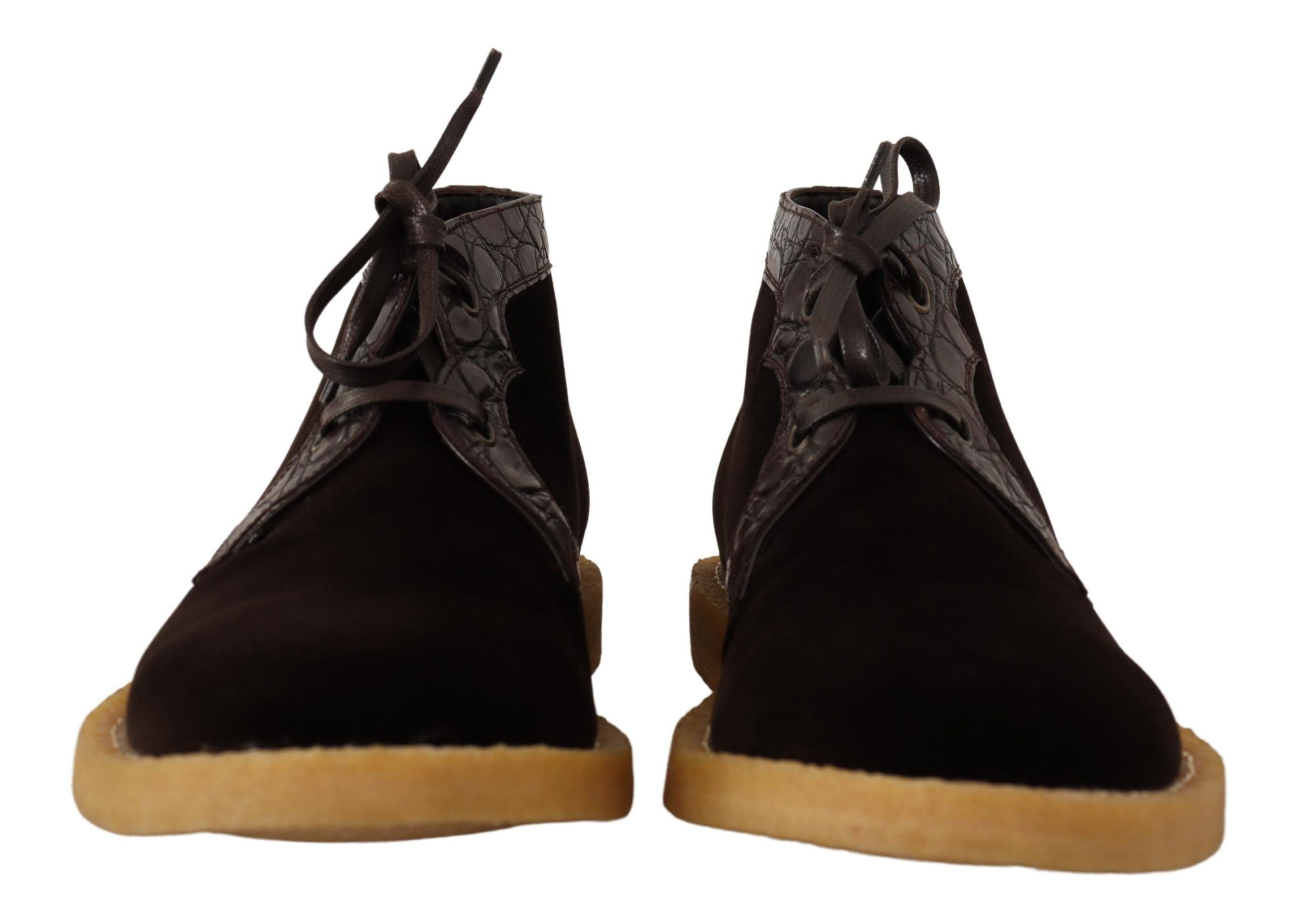 Exotic Caiman Leather Ankle Boots in Brown - ventzia