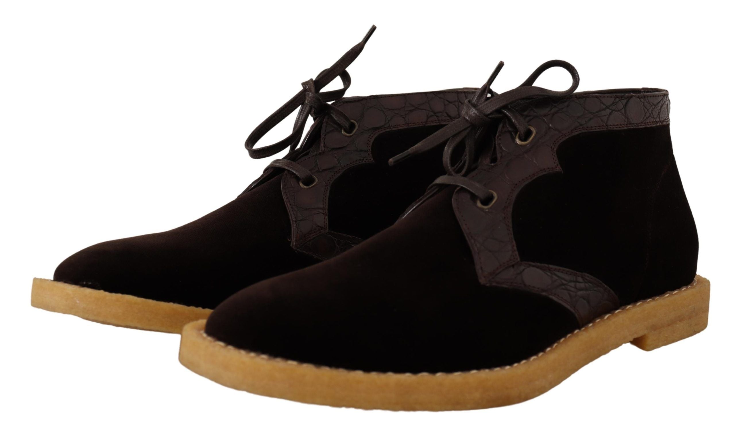 Exotic Caiman Leather Ankle Boots in Brown - ventzia
