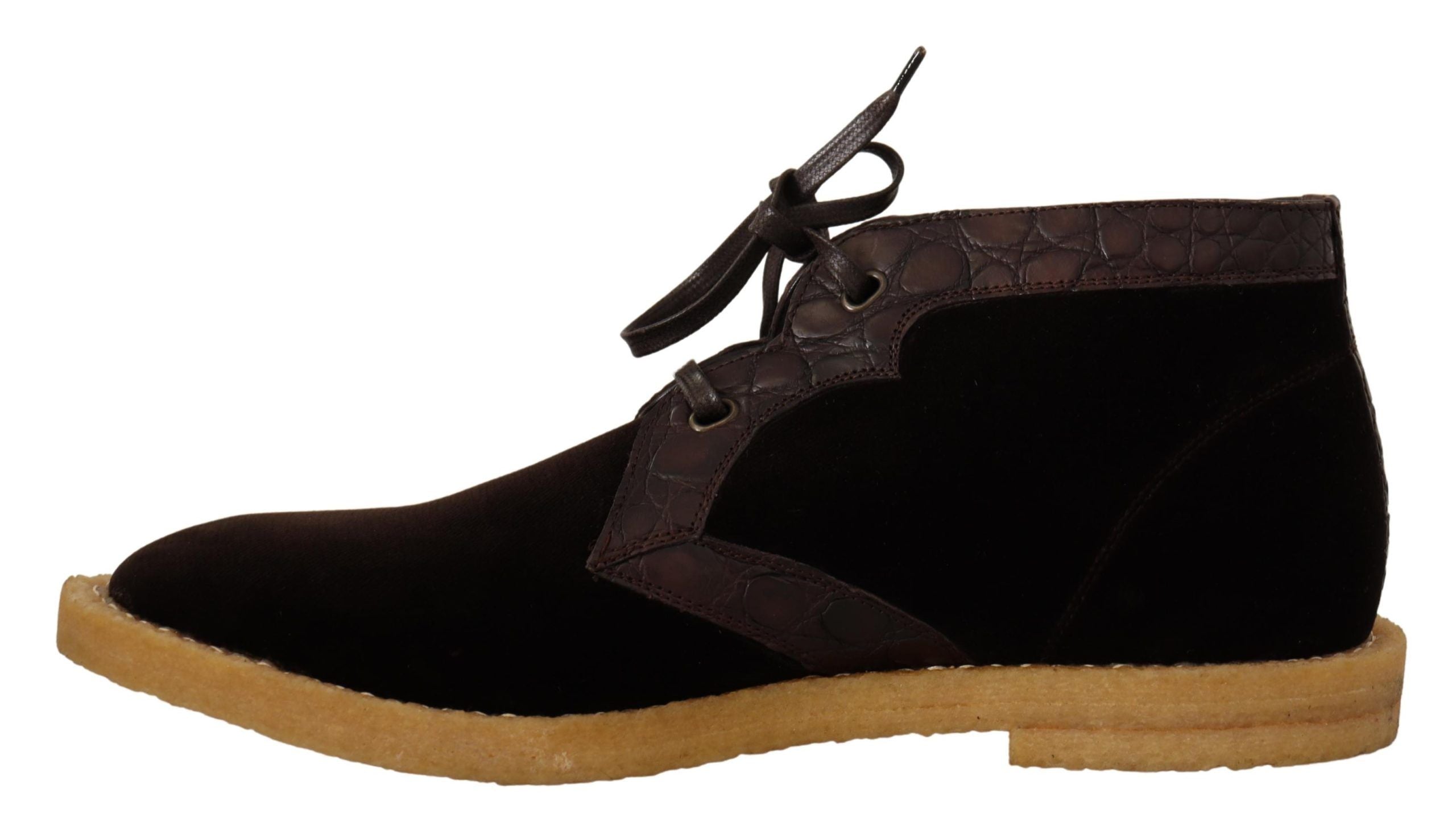 Exotic Caiman Leather Ankle Boots in Brown - ventzia