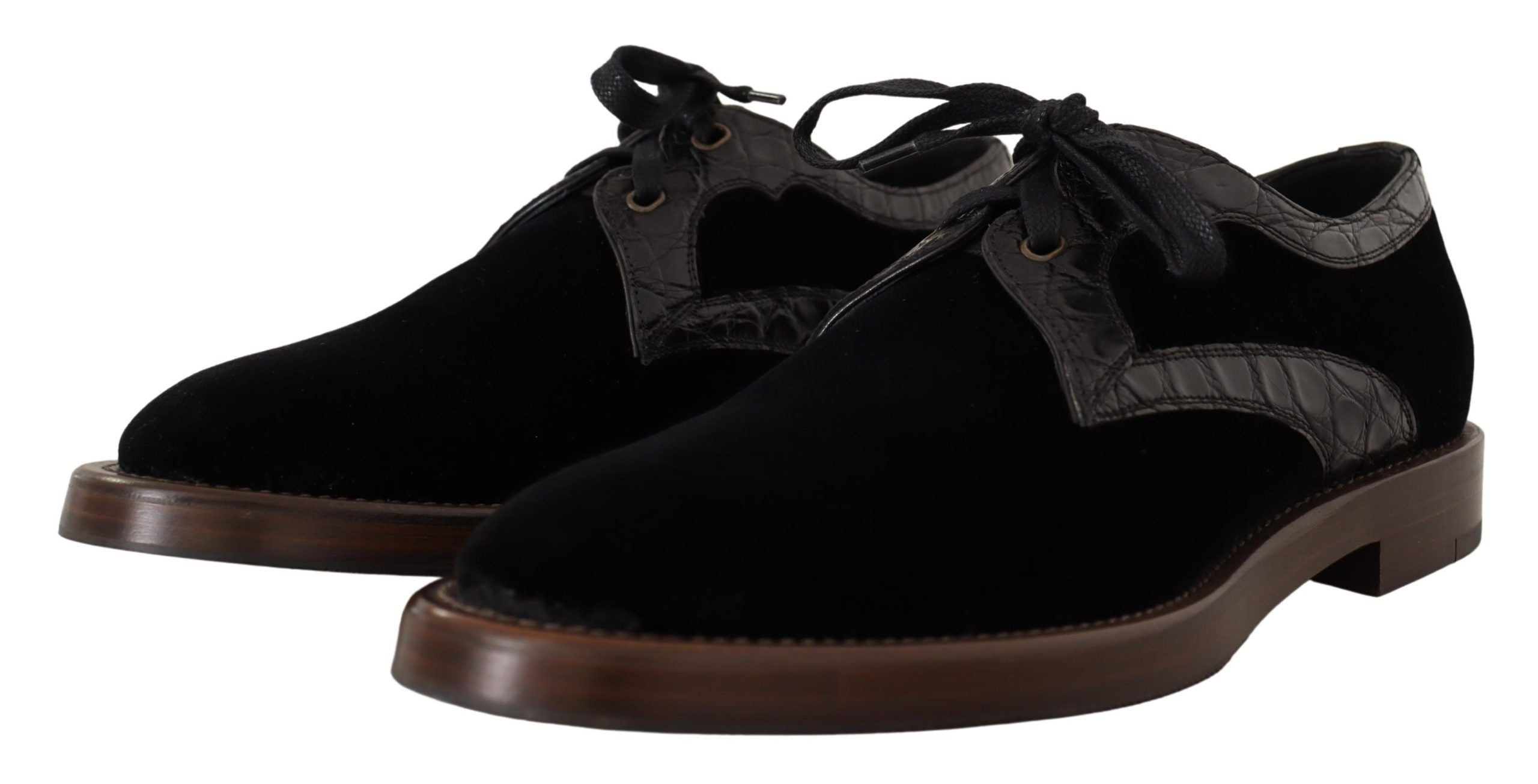 Elegant Black Velvet & Exotic Leather Dress Shoes - ventzia