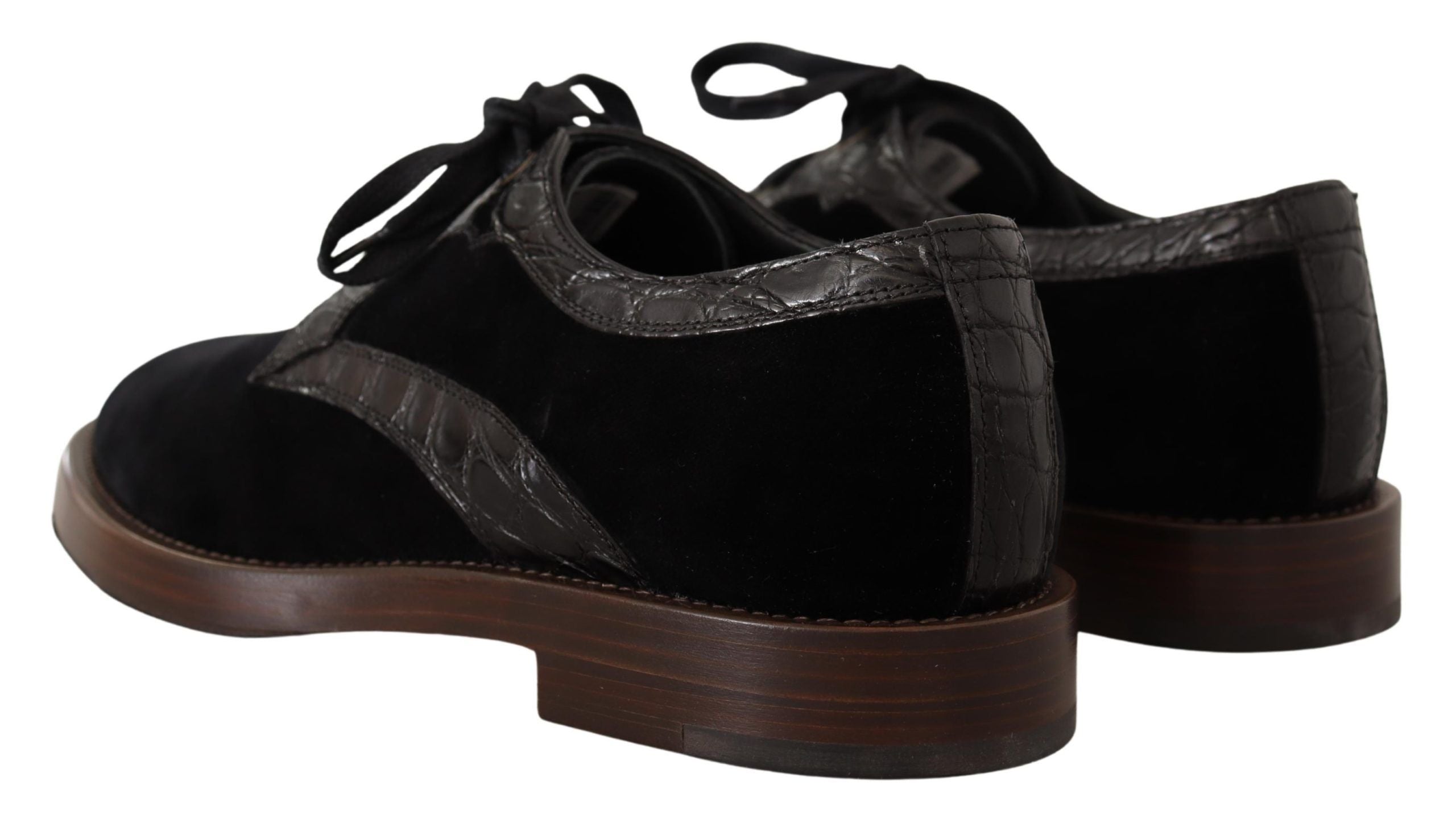 Elegant Black Velvet & Exotic Leather Dress Shoes - ventzia
