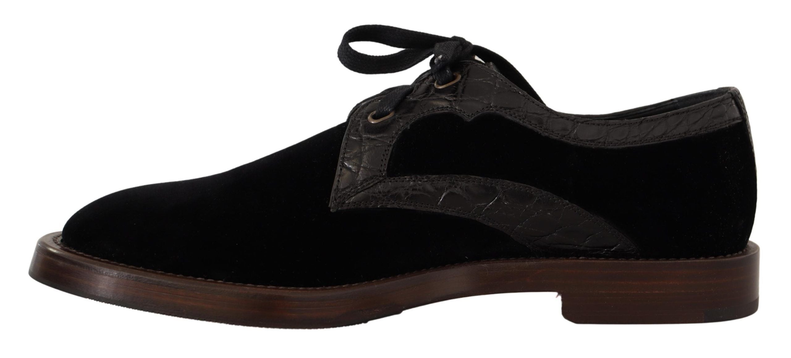 Elegant Black Velvet & Exotic Leather Dress Shoes - ventzia