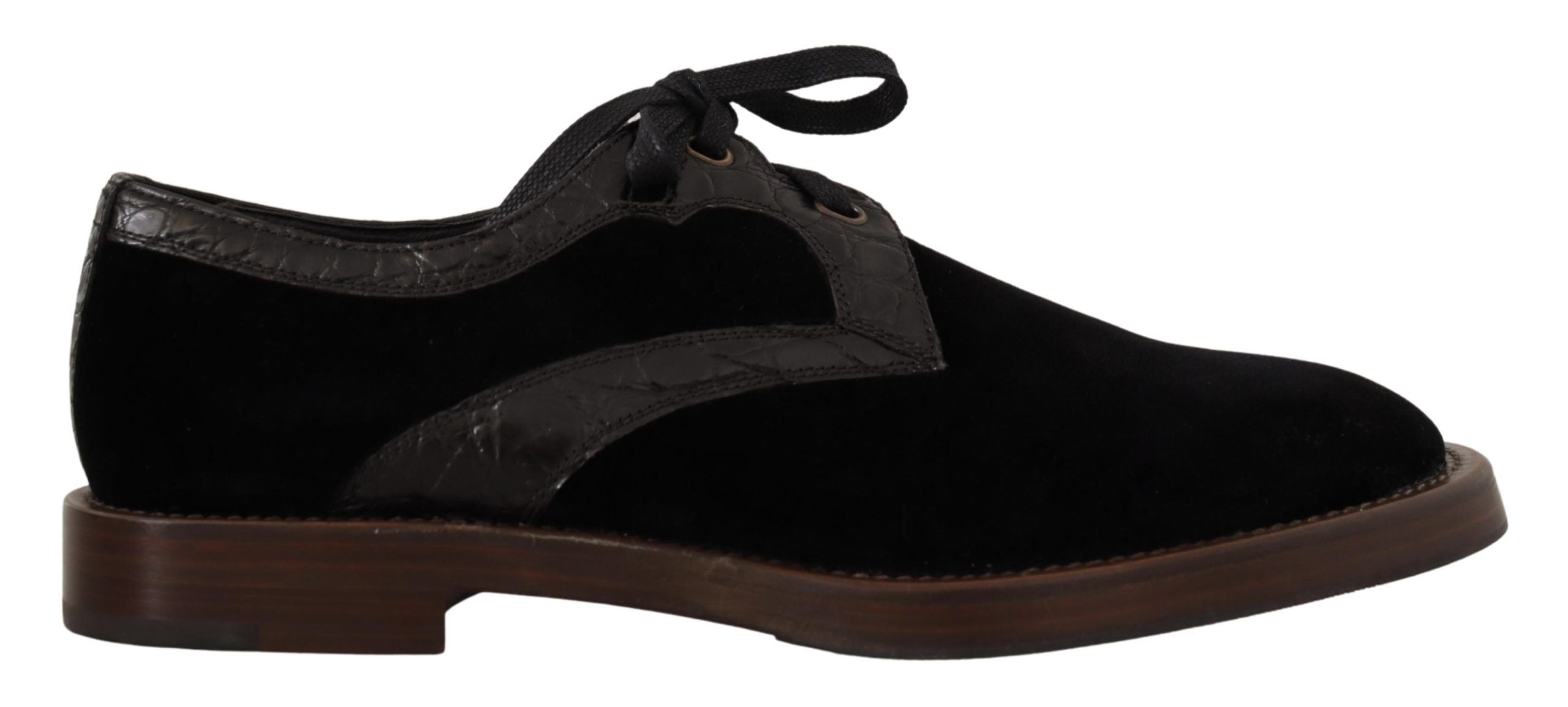 Elegant Black Velvet & Exotic Leather Dress Shoes - ventzia