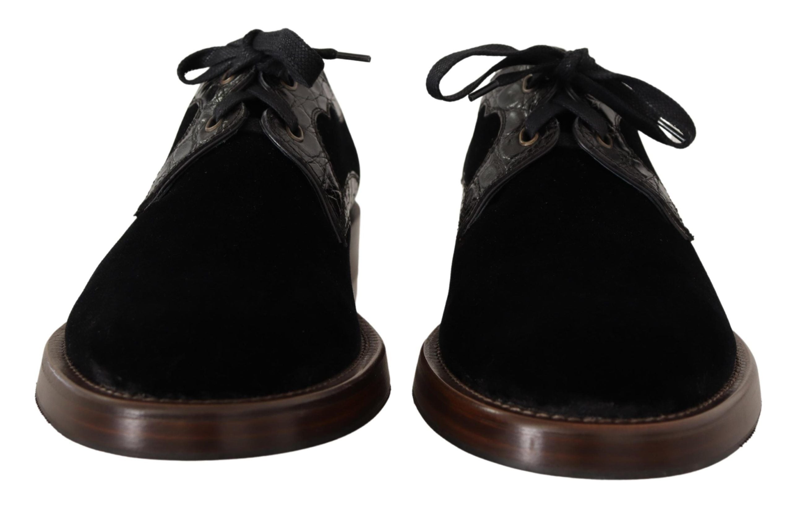 Elegant Black Velvet & Exotic Leather Dress Shoes - ventzia