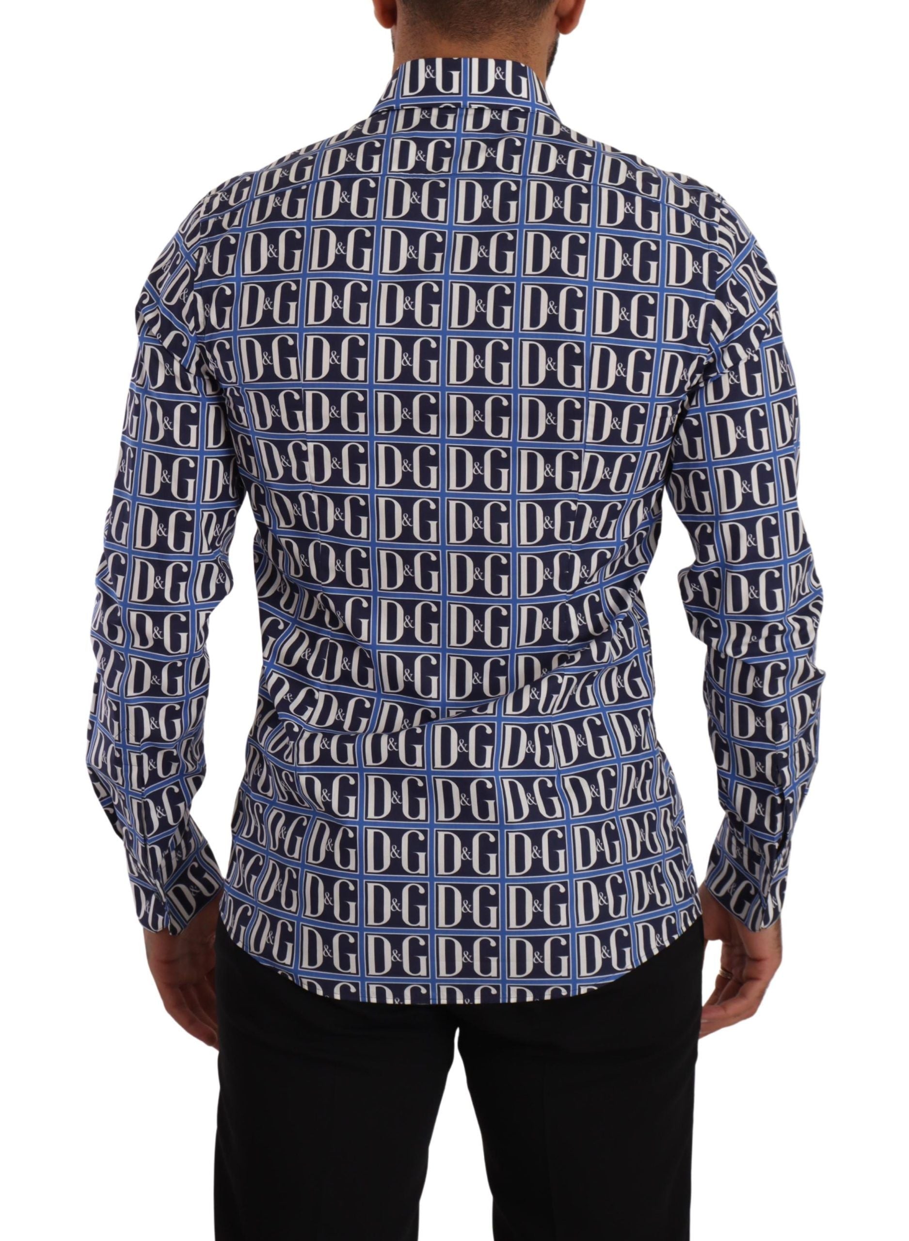 Slim Fit Blue Logo Cotton Shirt - ventzia