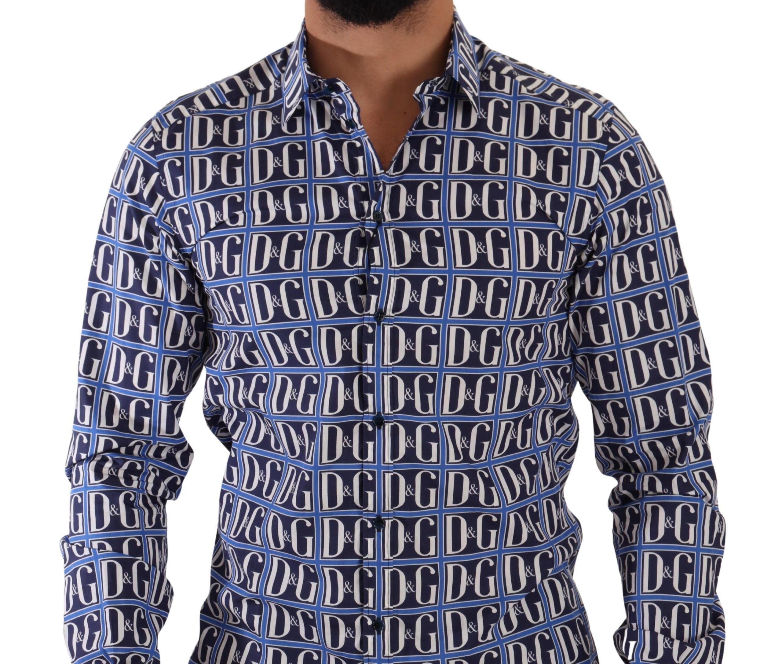 Slim Fit Blue Logo Cotton Shirt - ventzia