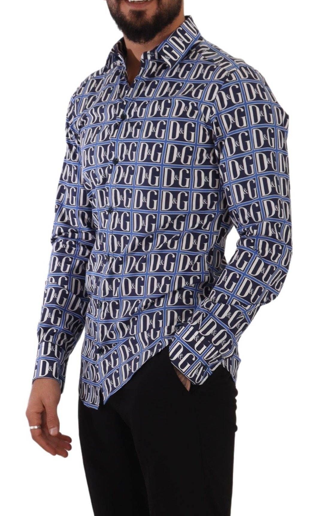 Slim Fit Blue Logo Cotton Shirt - ventzia