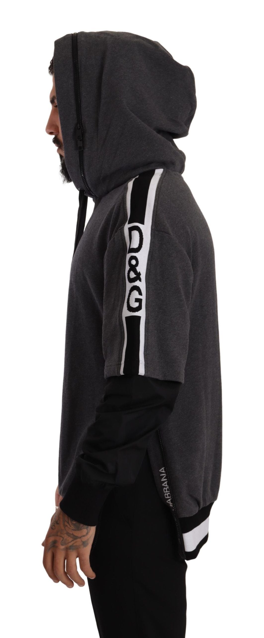Elegant Hooded Black & Gray Pullover Sweatshirt - ventzia