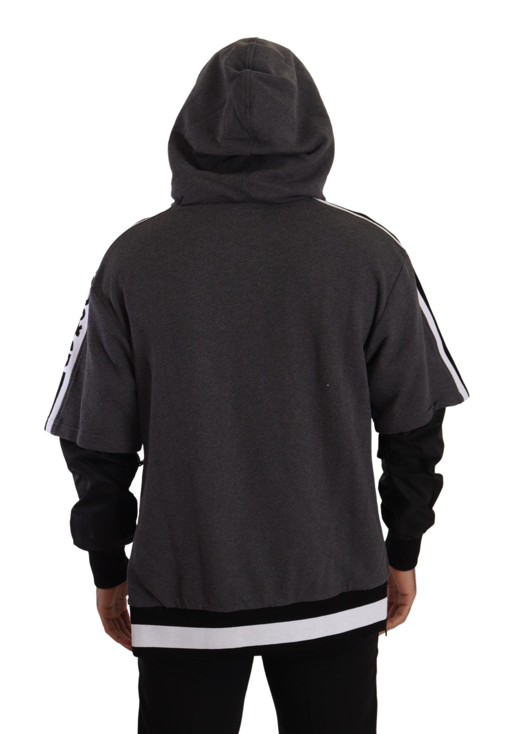 Elegant Hooded Black & Gray Pullover Sweatshirt - ventzia