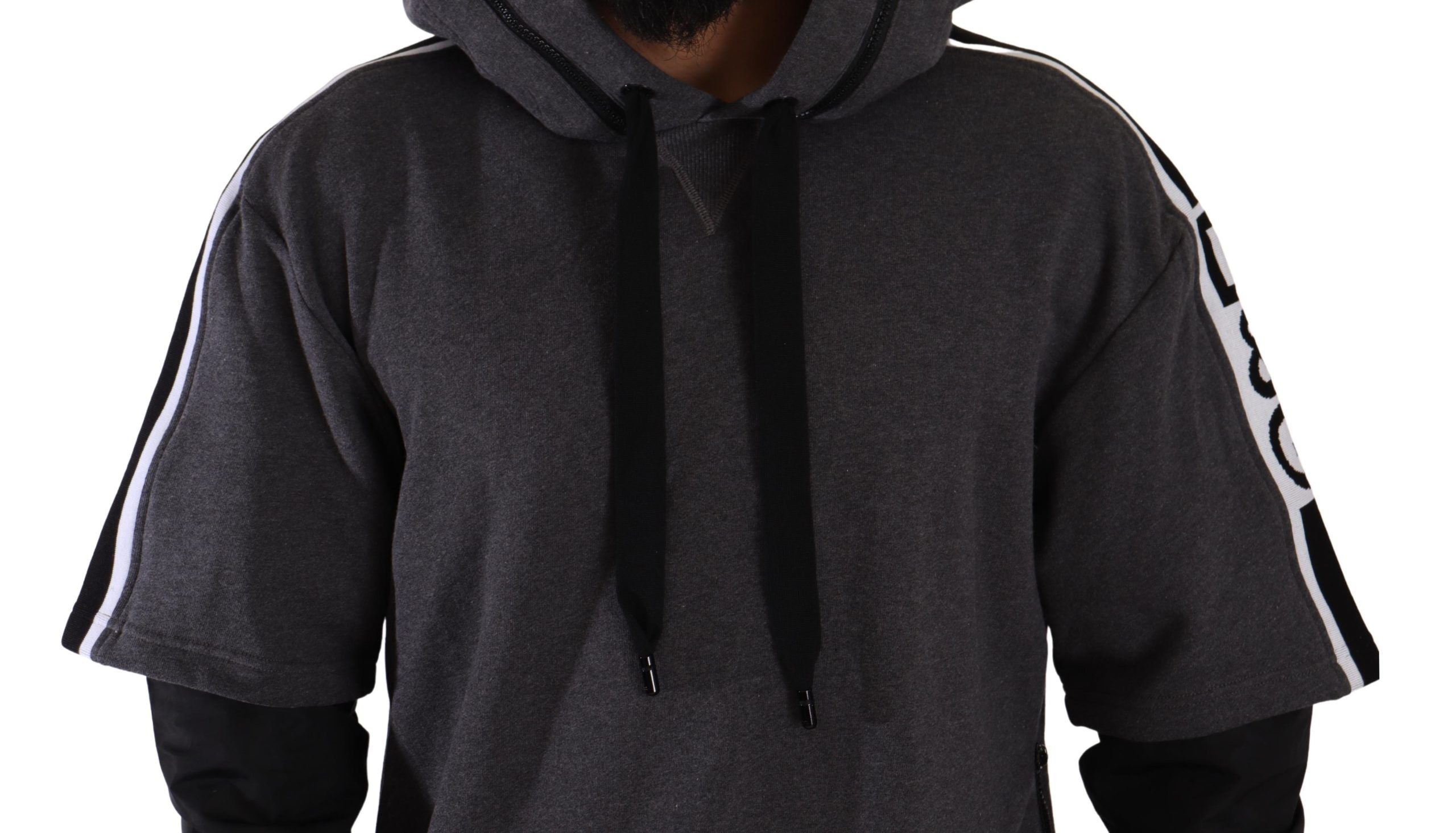 Elegant Hooded Black & Gray Pullover Sweatshirt - ventzia