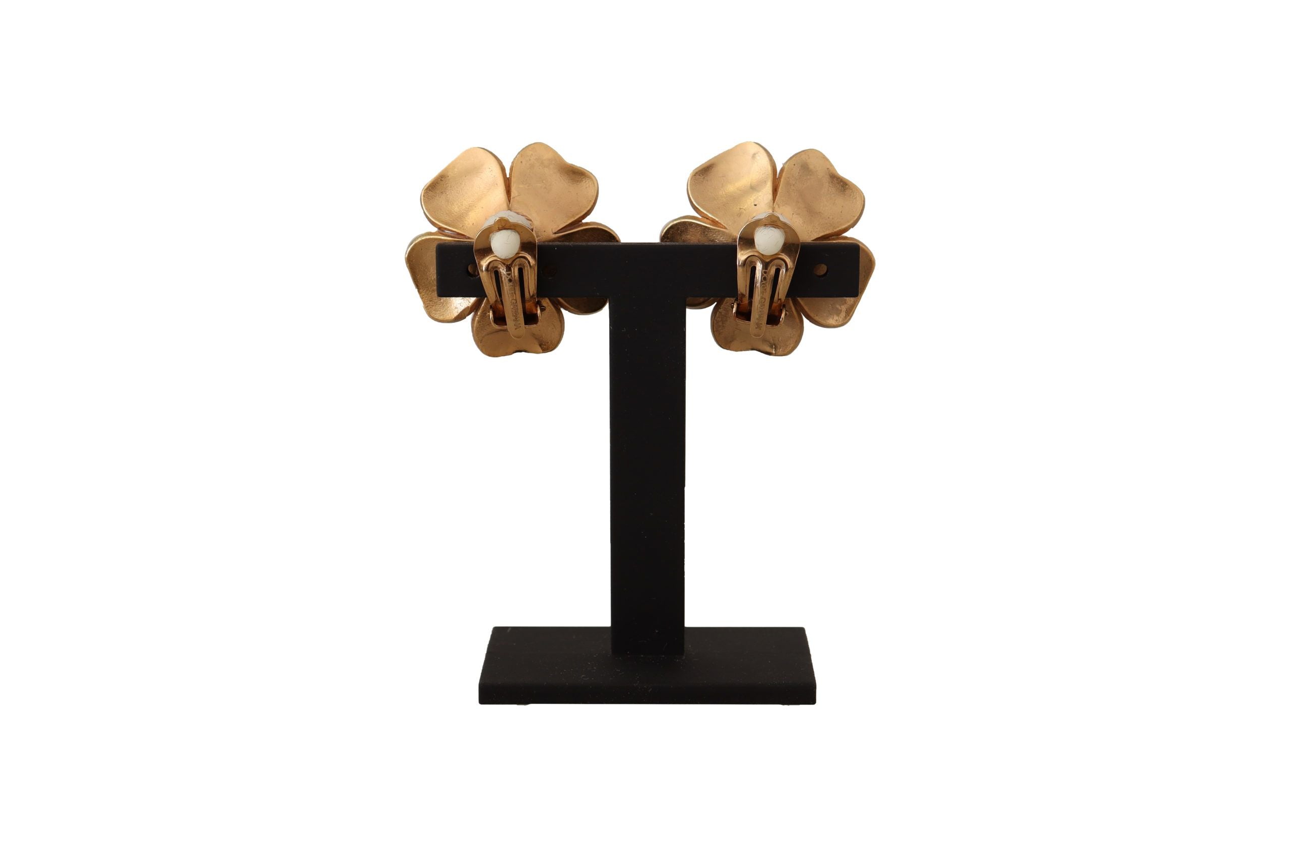 Elegant Floral Crystal Pearl Clip-On Earrings - ventzia