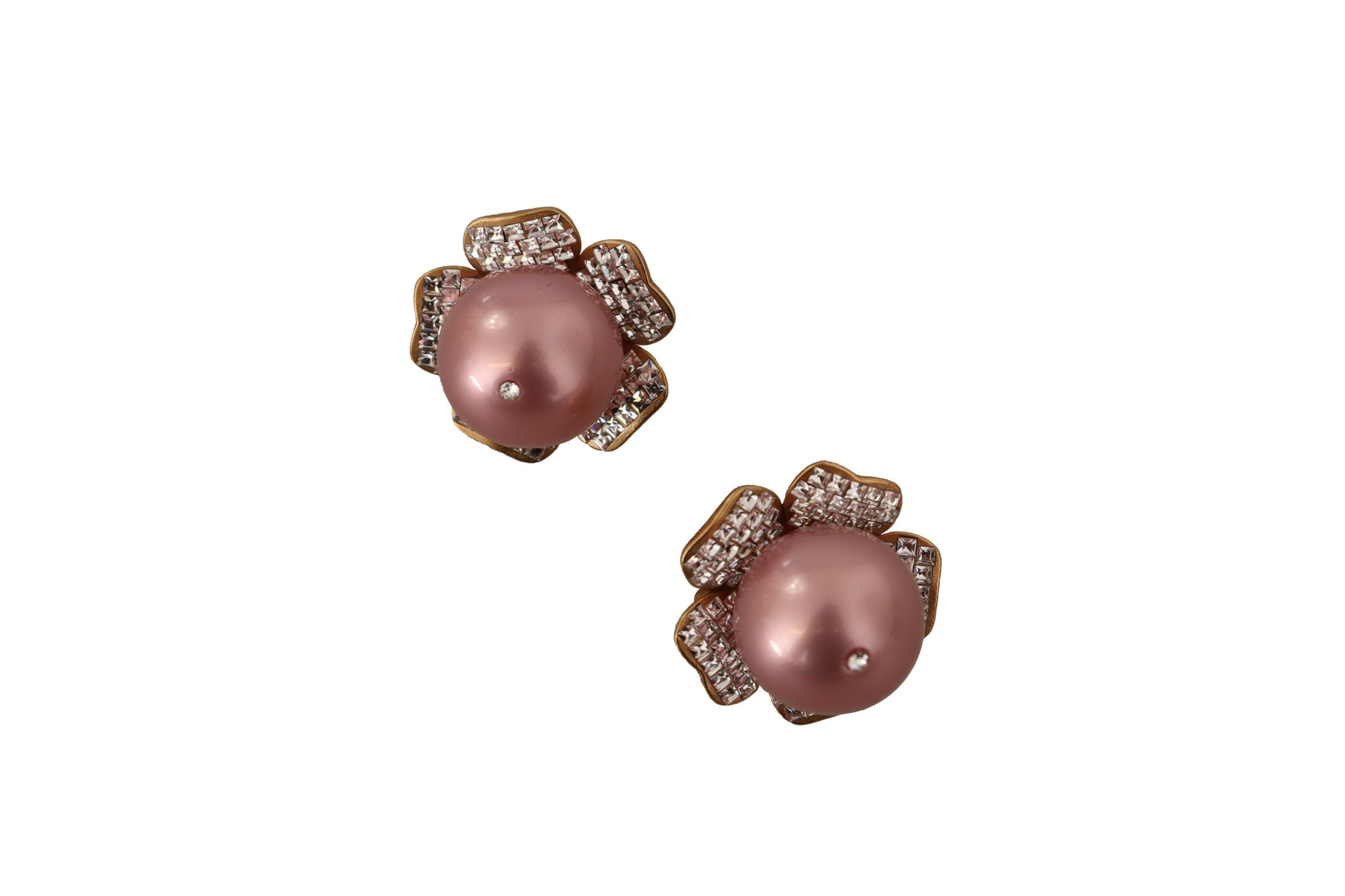 Elegant Floral Crystal Pearl Clip-On Earrings - ventzia