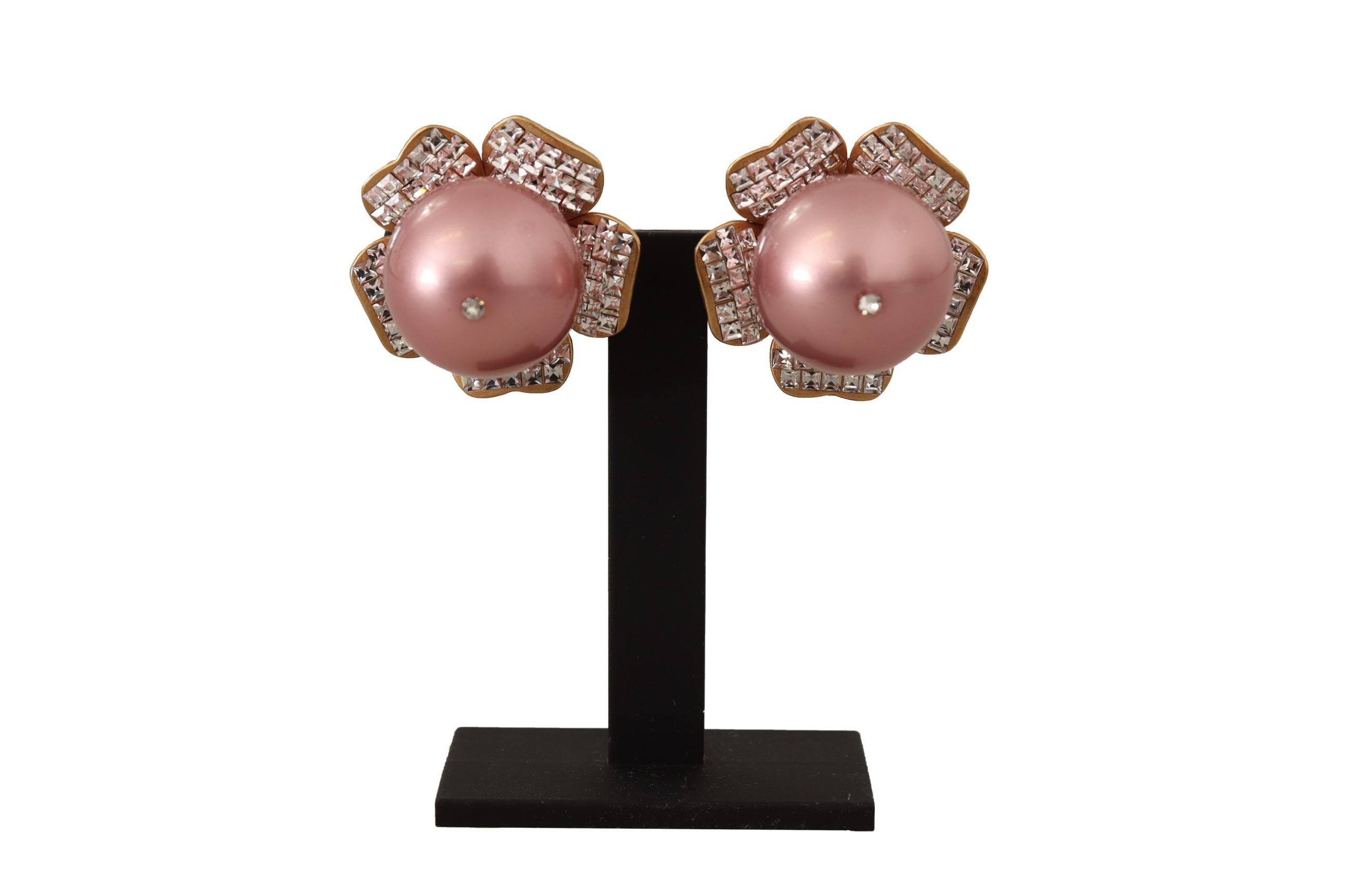 Elegant Floral Crystal Pearl Clip-On Earrings - ventzia