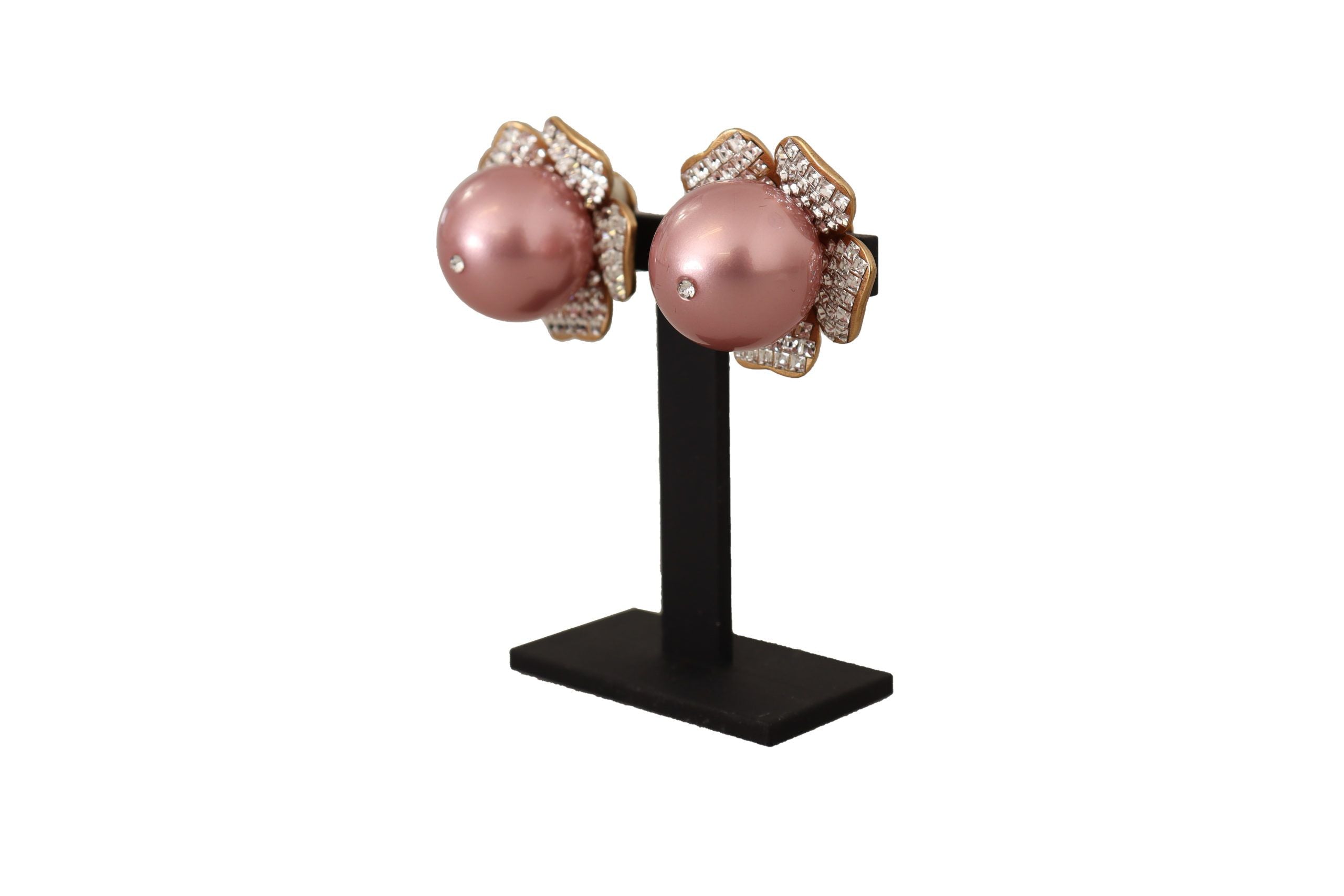 Elegant Floral Crystal Pearl Clip-On Earrings - ventzia