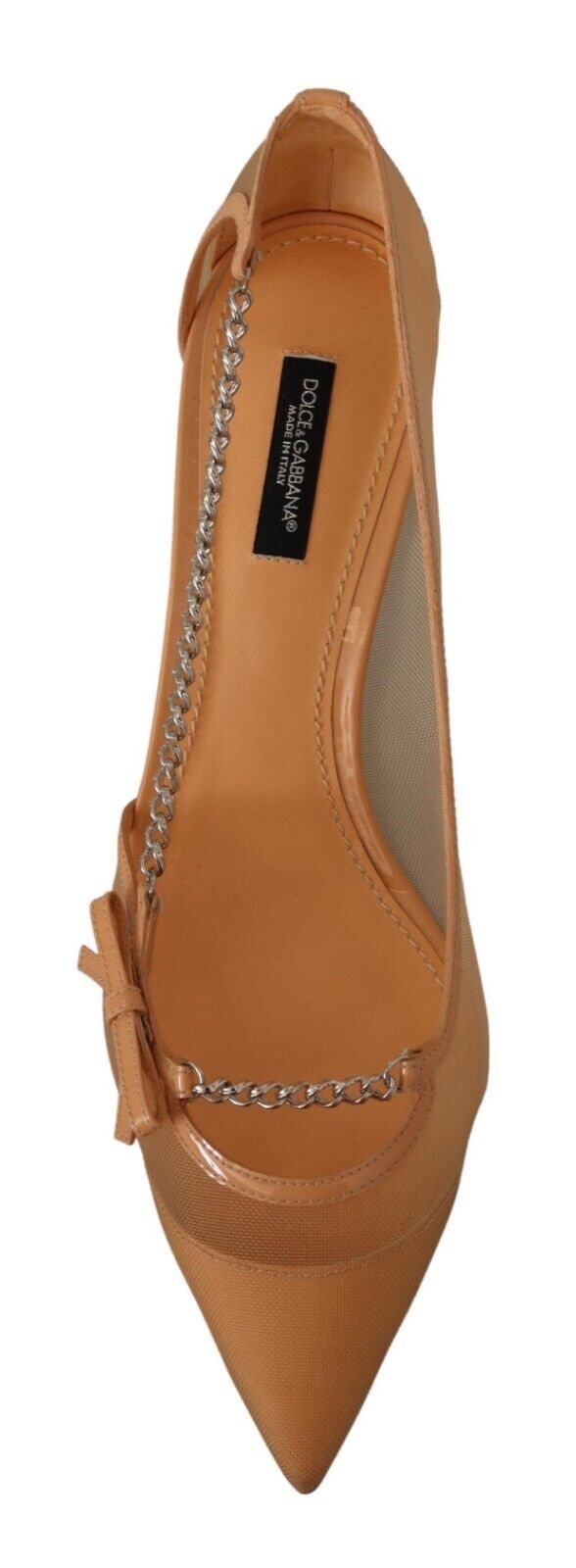 Elegant Beige Mesh Pumps with Silver Chains - ventzia