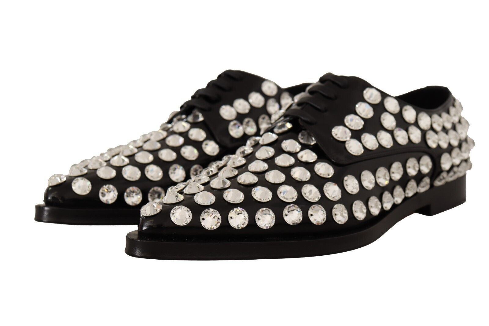 Crystal-Embellished Leather Formal Flats - ventzia