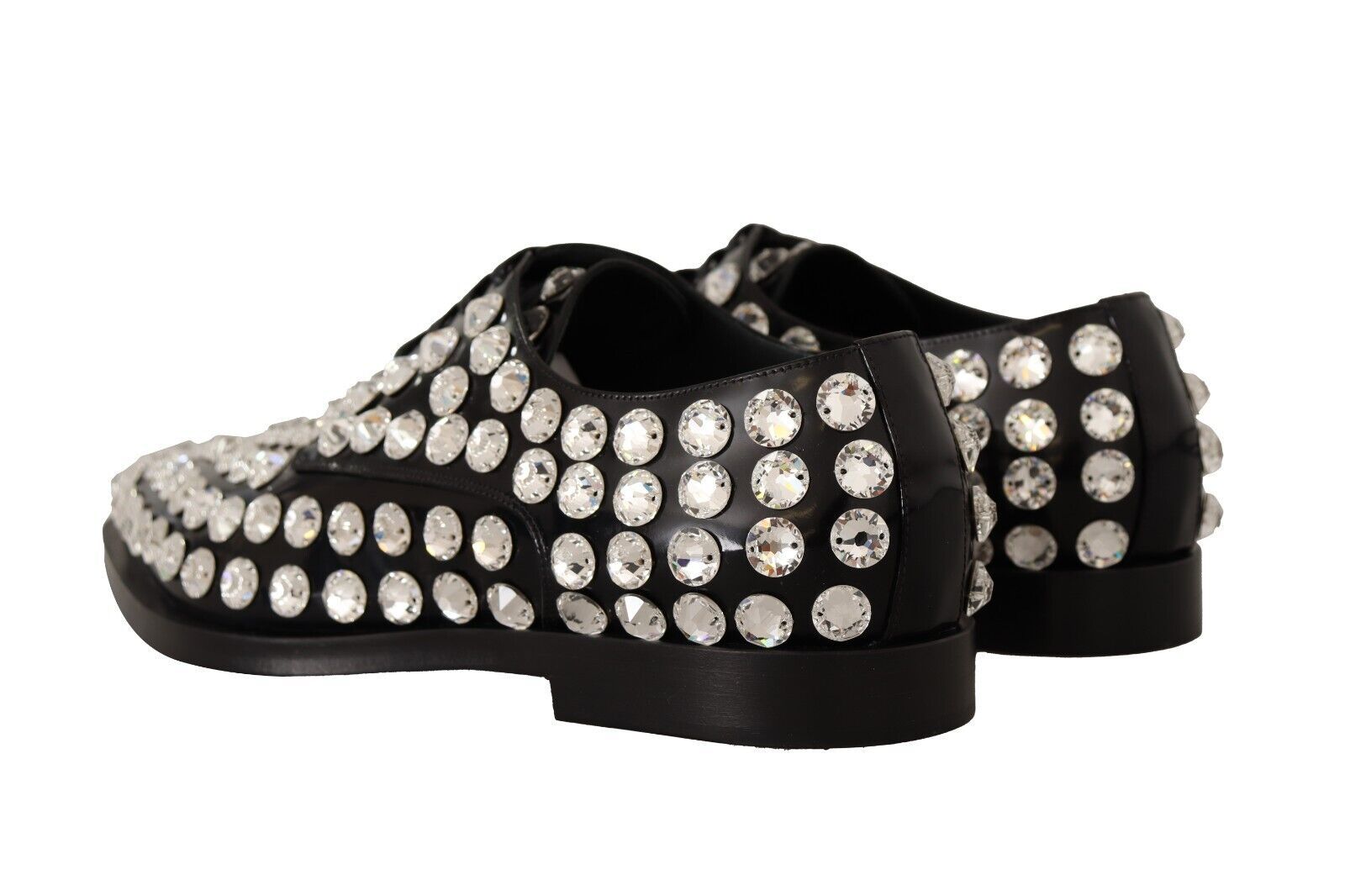 Crystal-Embellished Leather Formal Flats - ventzia