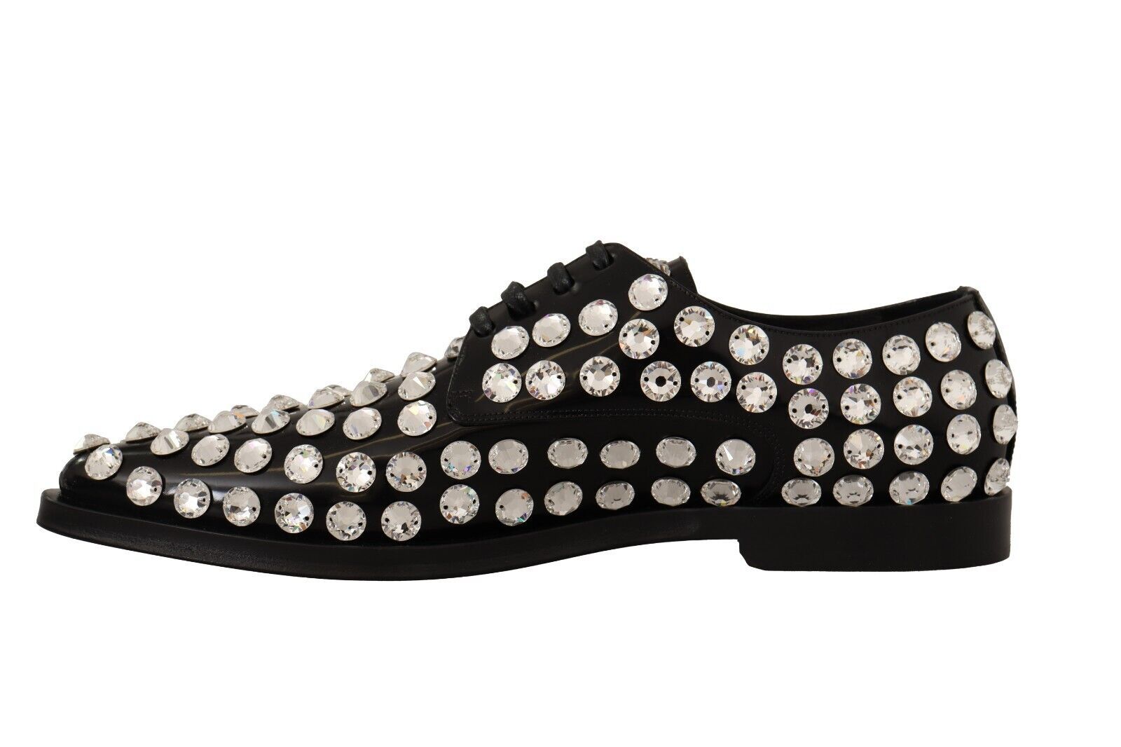 Crystal-Embellished Leather Formal Flats - ventzia