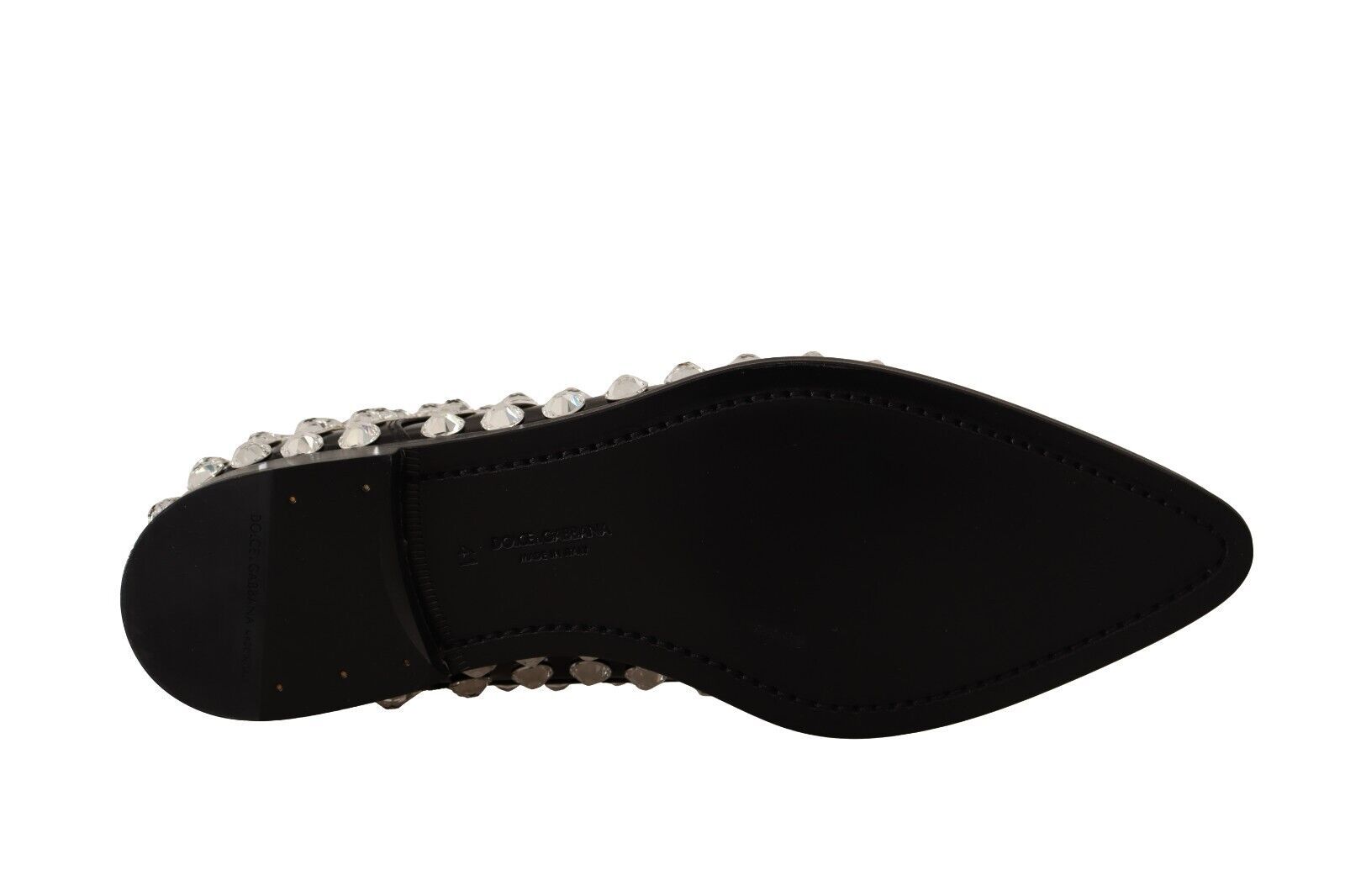 Crystal-Embellished Leather Formal Flats - ventzia