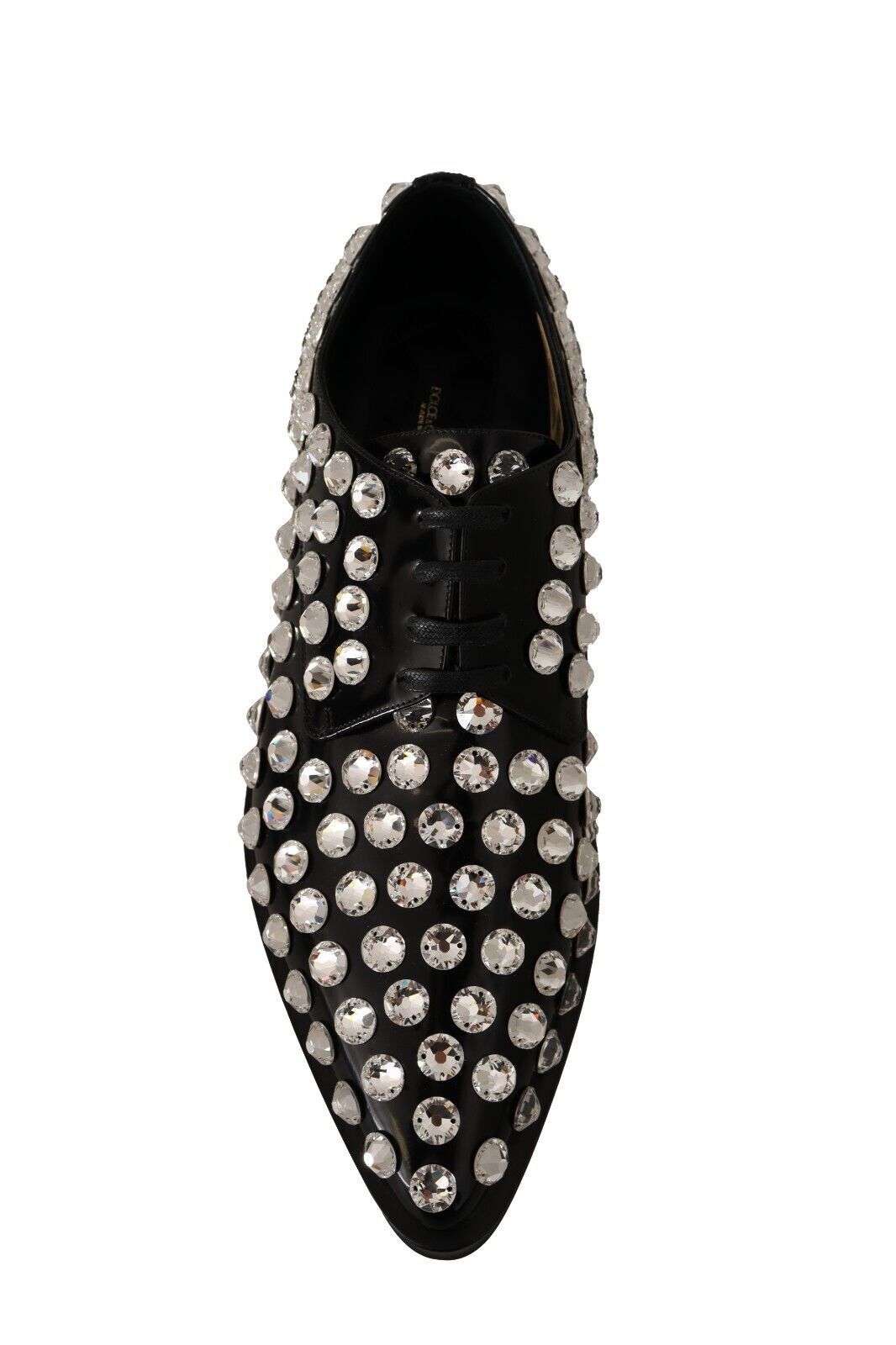 Crystal-Embellished Leather Formal Flats - ventzia