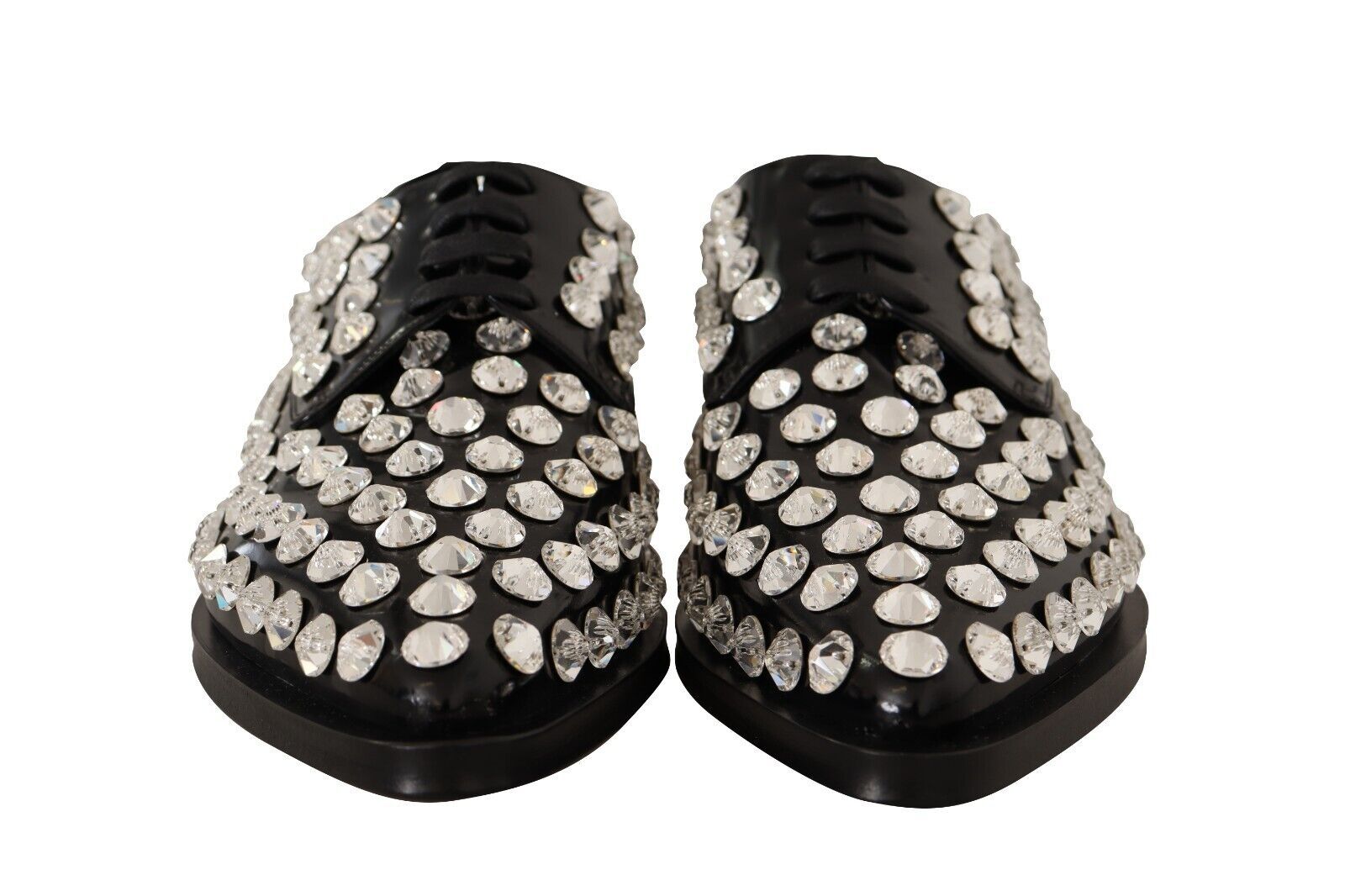 Crystal-Embellished Leather Formal Flats - ventzia