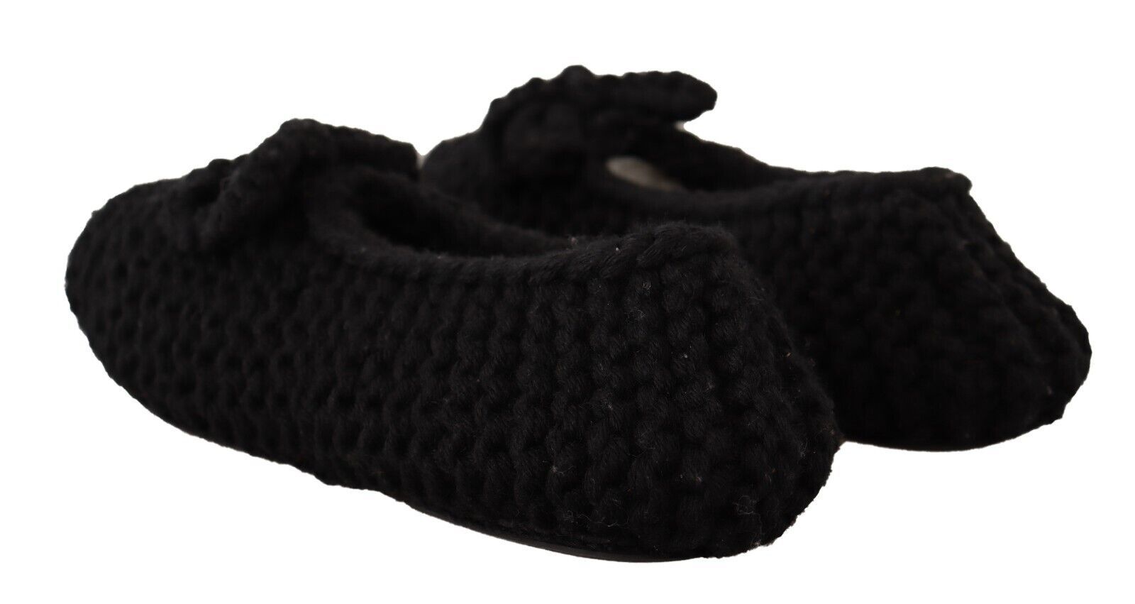 Elegant Black Wool Knit Ballet Flats - ventzia