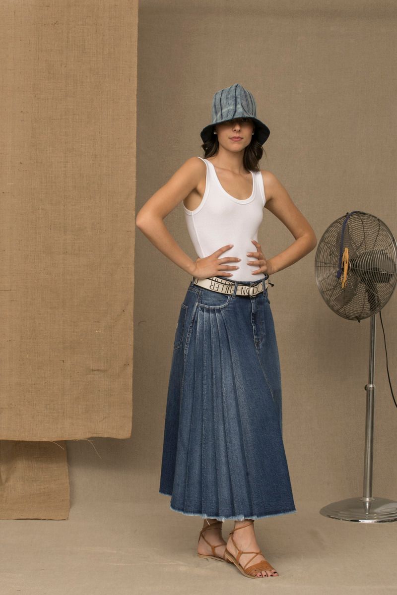 Blue Cotton Women Skirt - ventzia