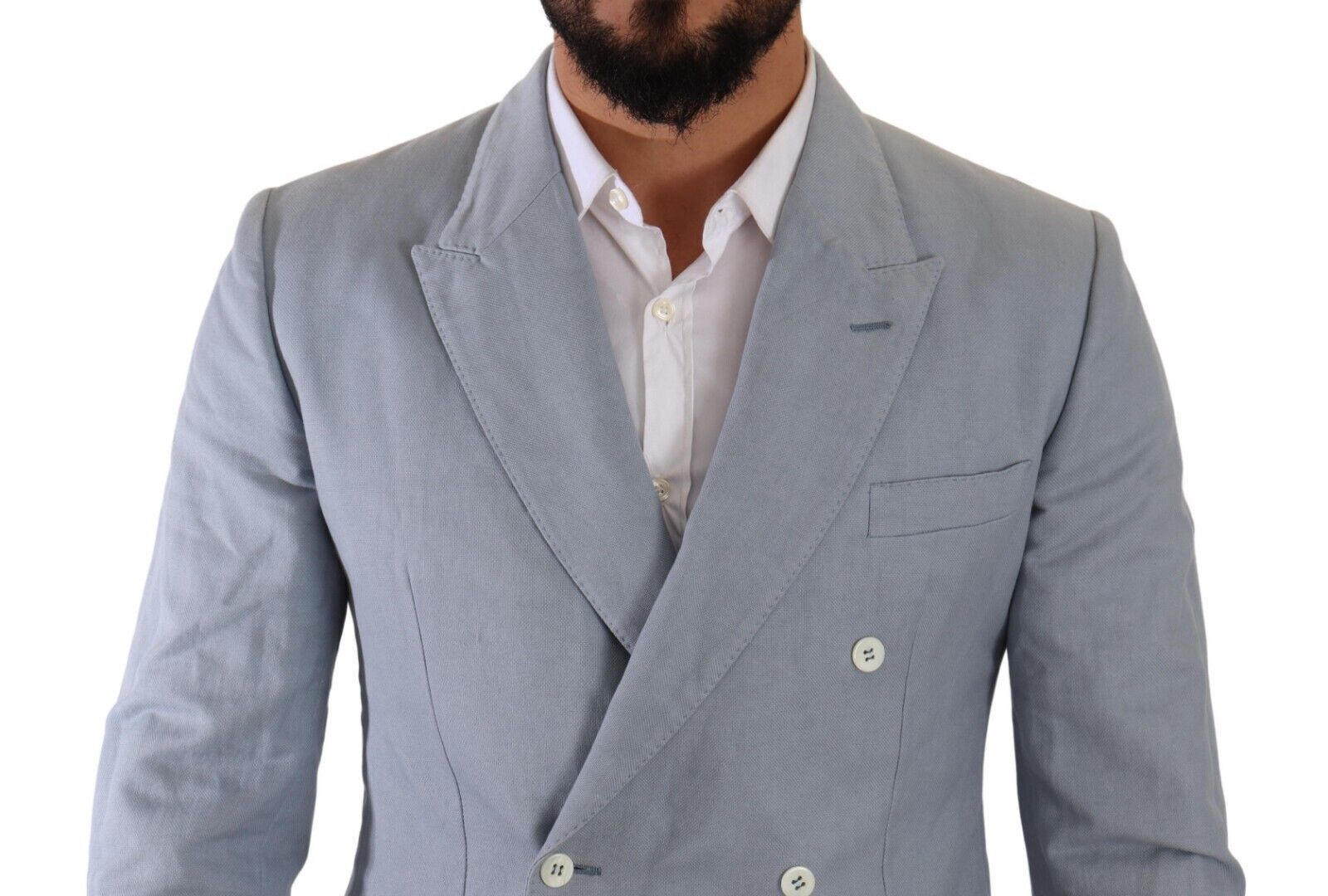 Elegant Slim Fit Light Blue Double Breasted Blazer - ventzia