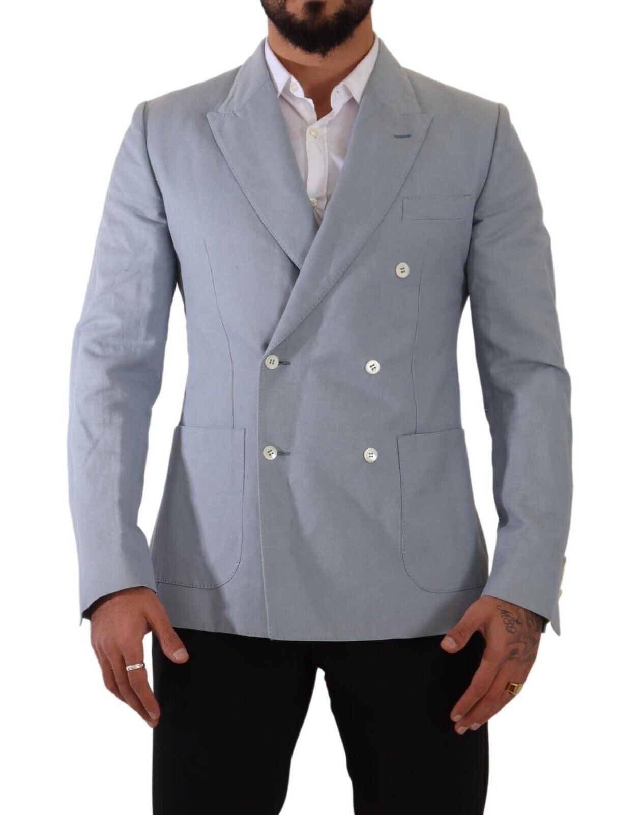 Elegant Slim Fit Light Blue Double Breasted Blazer - ventzia