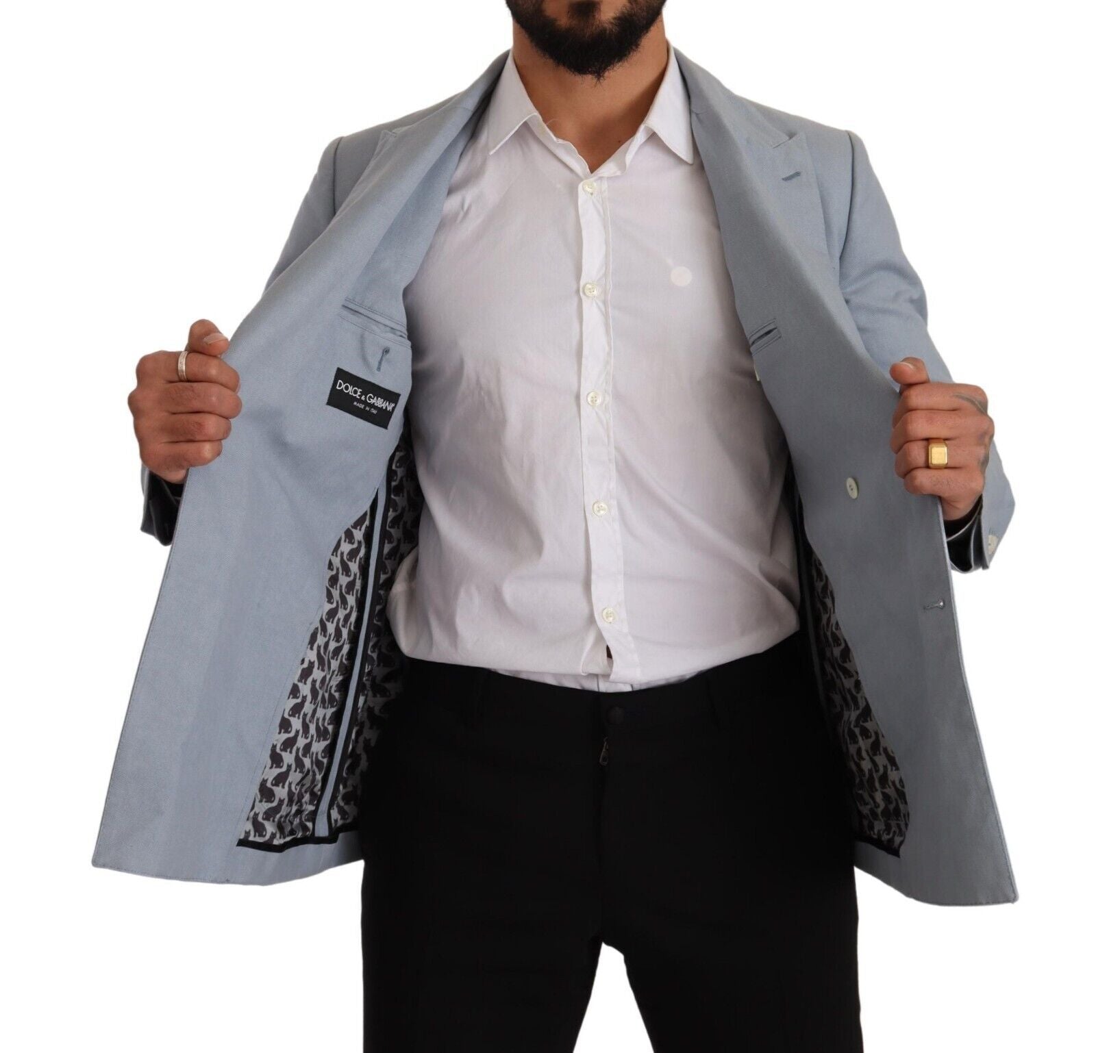 Elegant Slim Fit Light Blue Double Breasted Blazer - ventzia