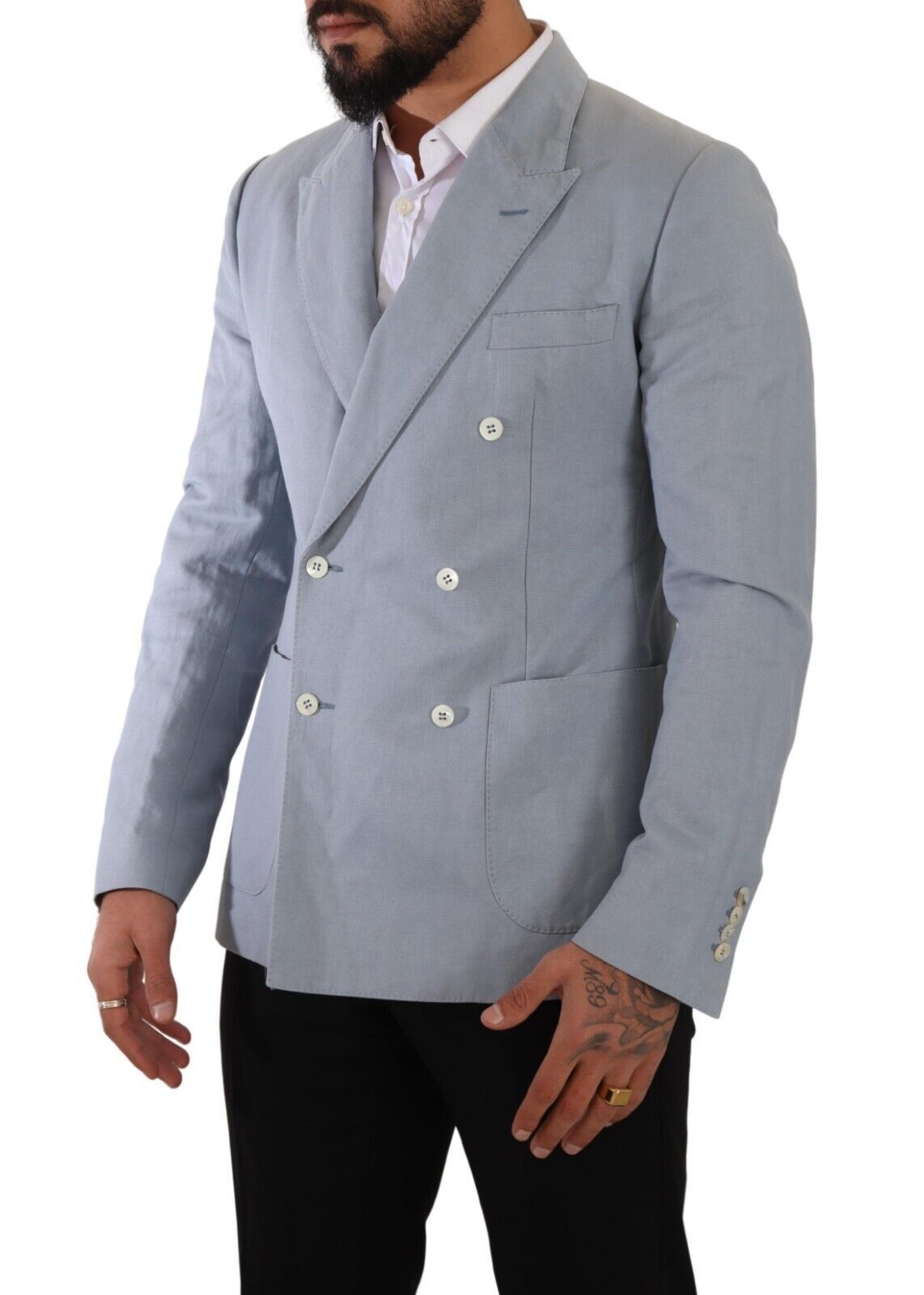 Elegant Slim Fit Light Blue Double Breasted Blazer - ventzia