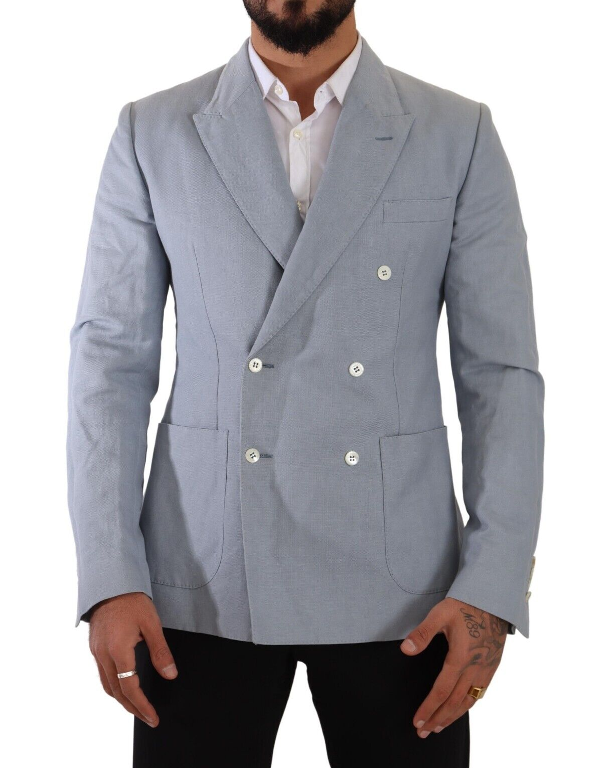 Elegant Slim Fit Light Blue Double Breasted Blazer - ventzia