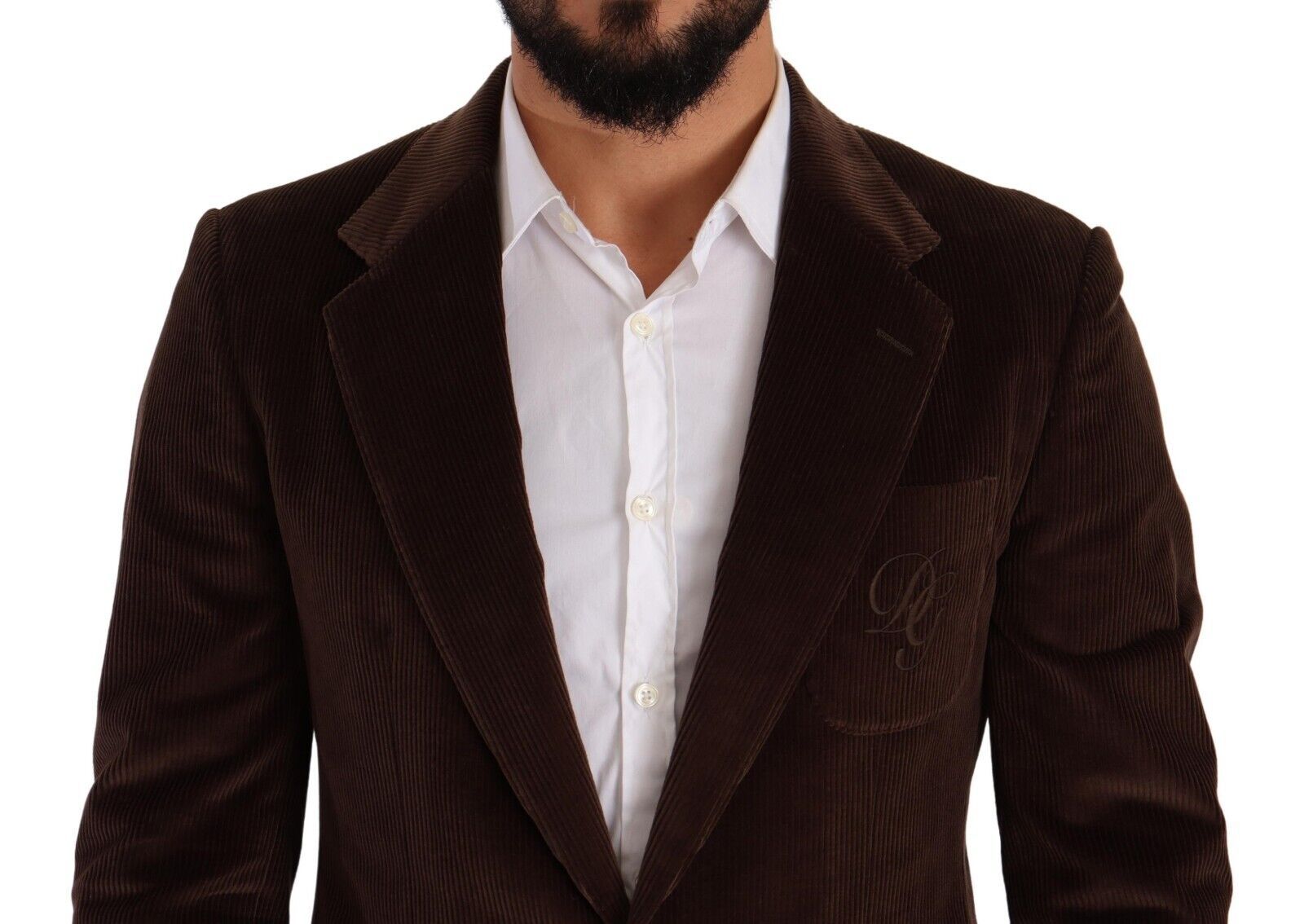 Brown Corduroy Slim Fit Coat DG Logo Blazer - ventzia