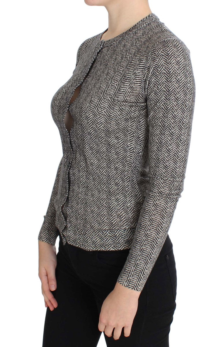 Elegant Black and White Wool Cardigan - ventzia