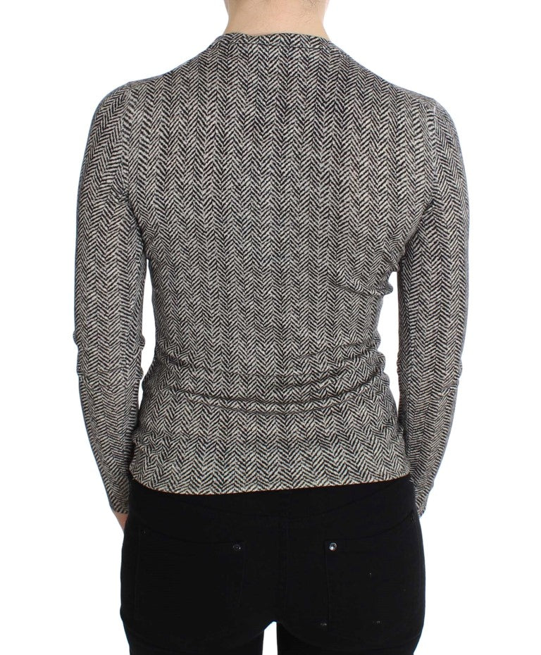 Elegant Black and White Wool Cardigan - ventzia