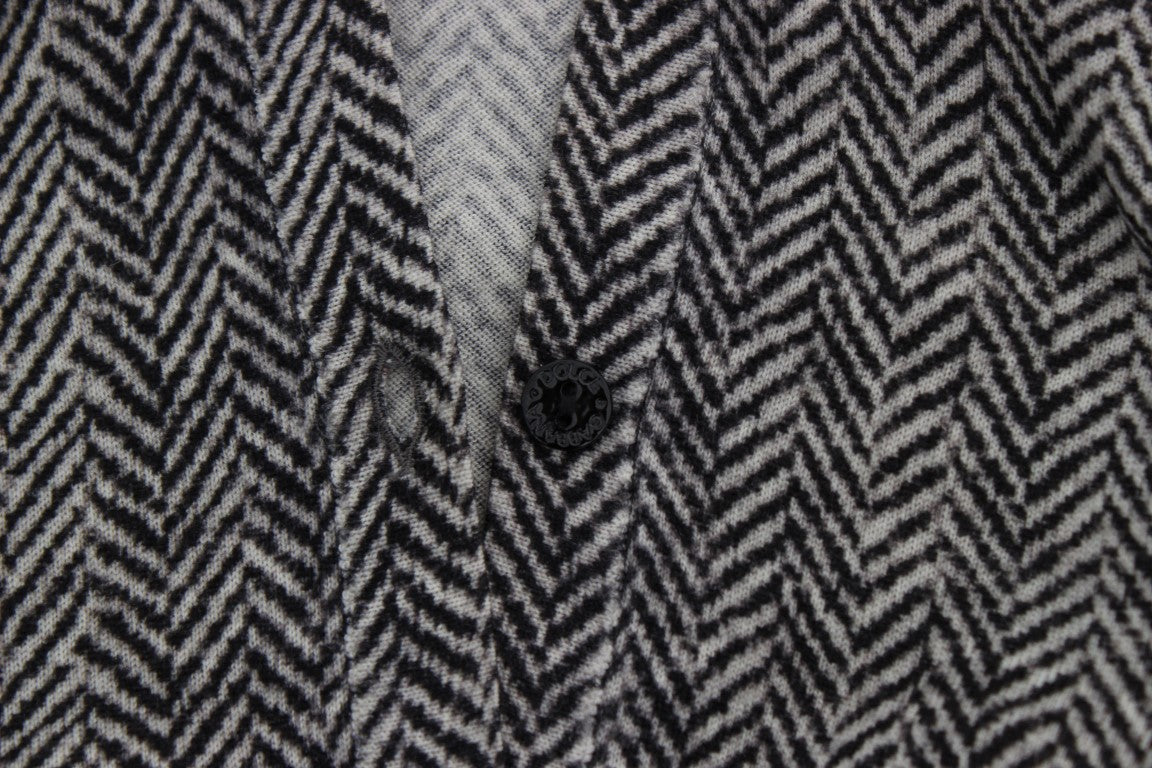 Elegant Black and White Wool Cardigan - ventzia