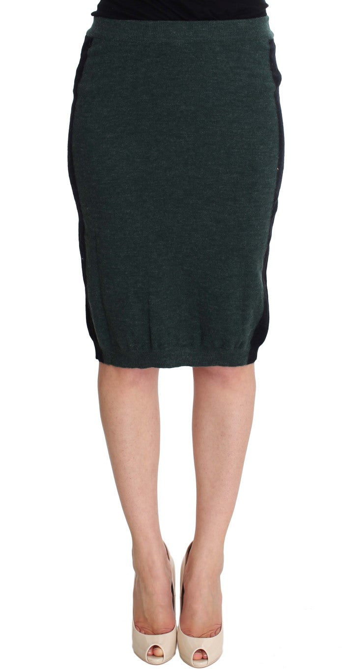 Emerald Elegance Wool-Blend Pencil Skirt - ventzia