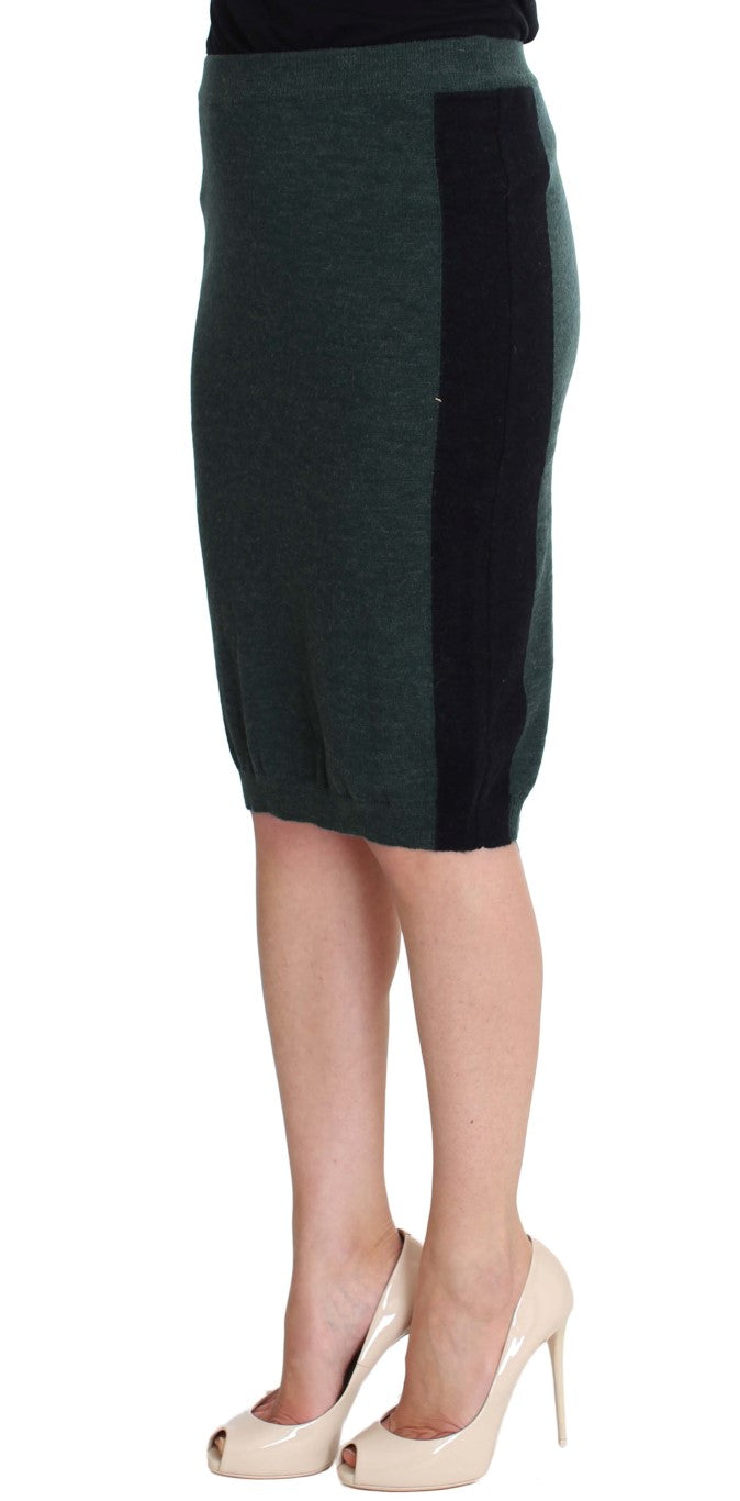 Emerald Elegance Wool-Blend Pencil Skirt - ventzia