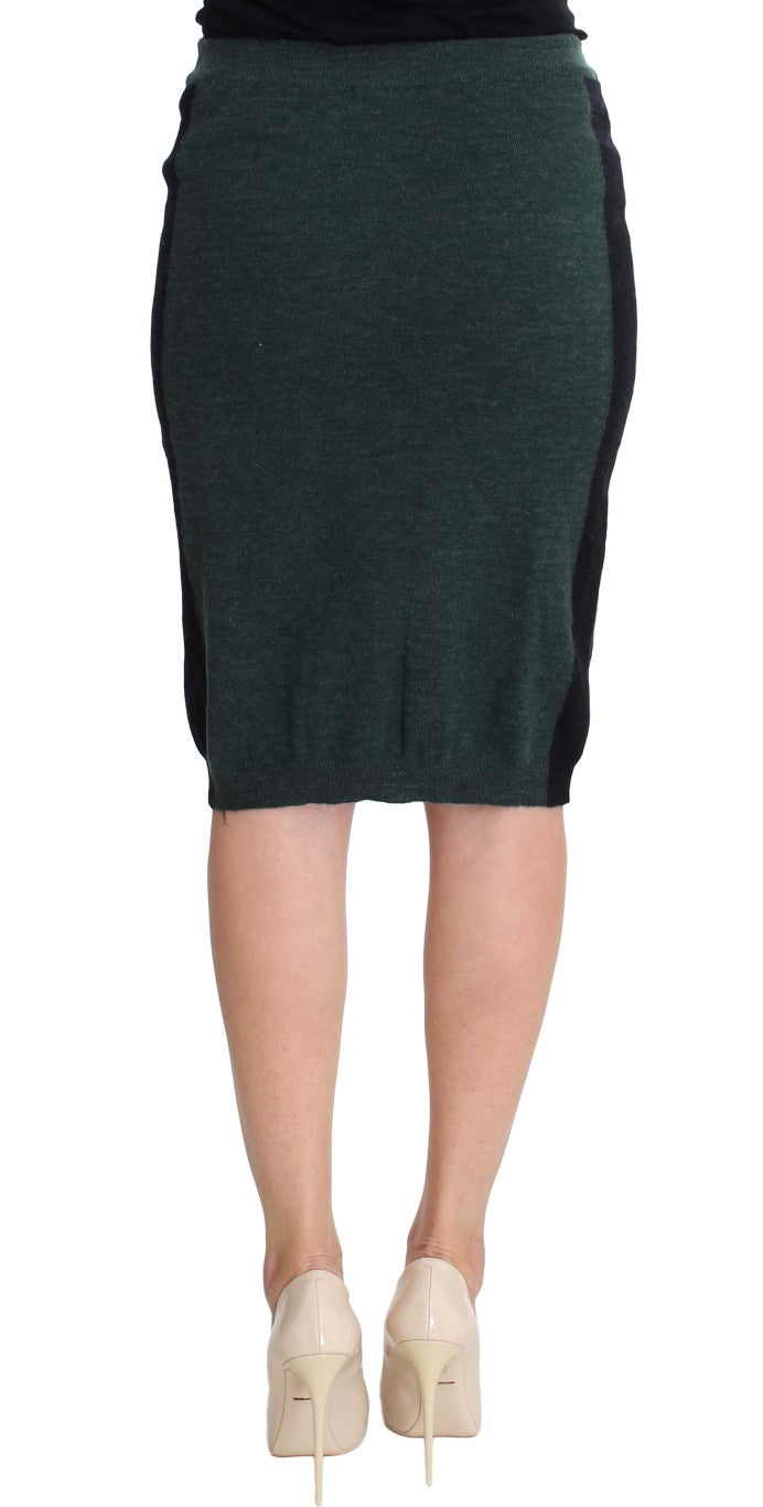 Emerald Elegance Wool-Blend Pencil Skirt - ventzia