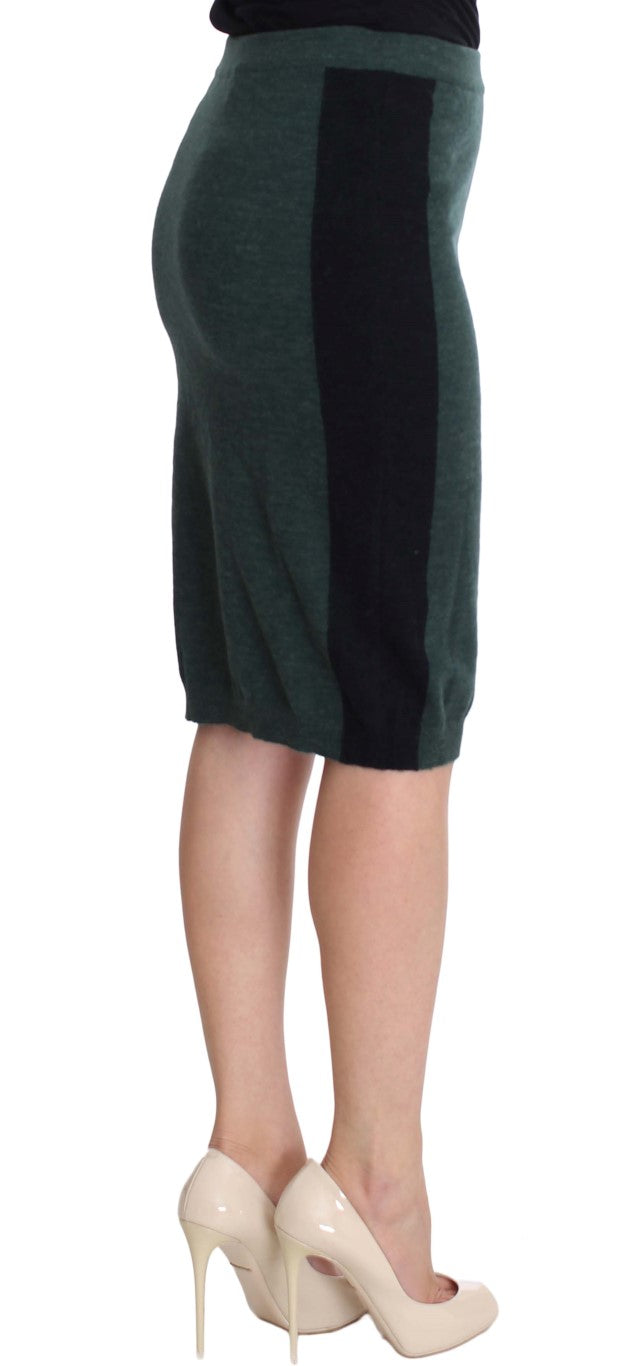 Emerald Elegance Wool-Blend Pencil Skirt - ventzia