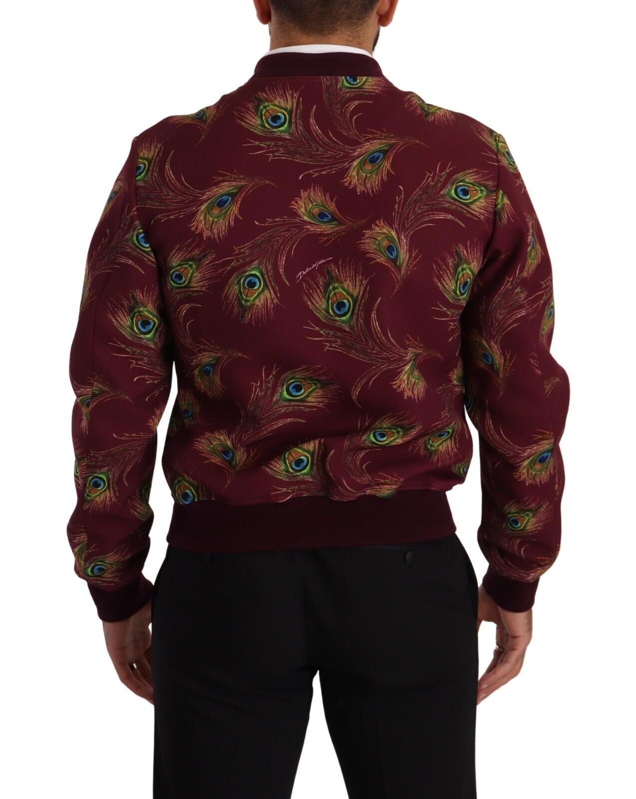 Radiant Red Peacock Print Bomber Jacket - ventzia